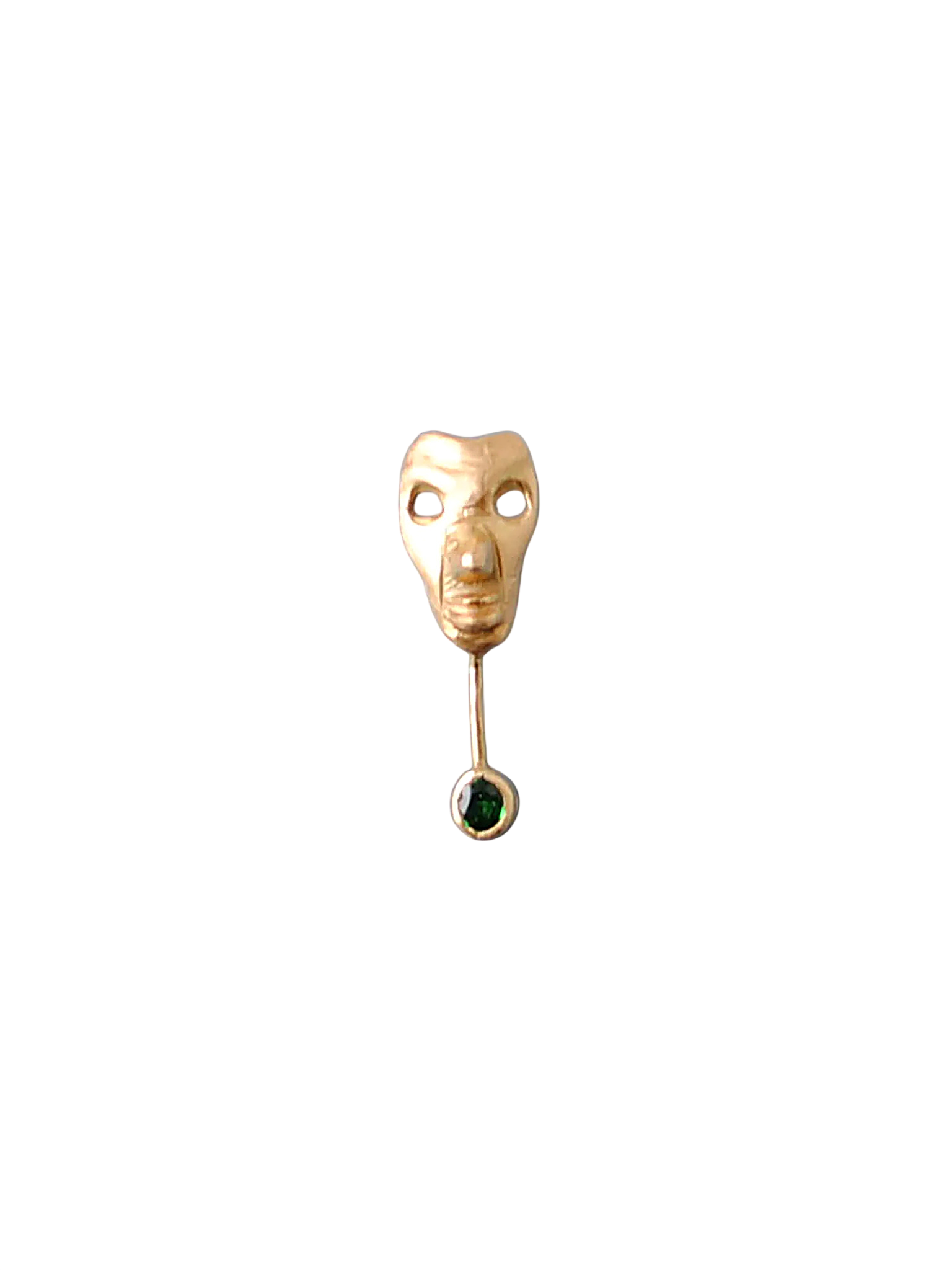 Mask earring 18 CT gold and green Tsavorite