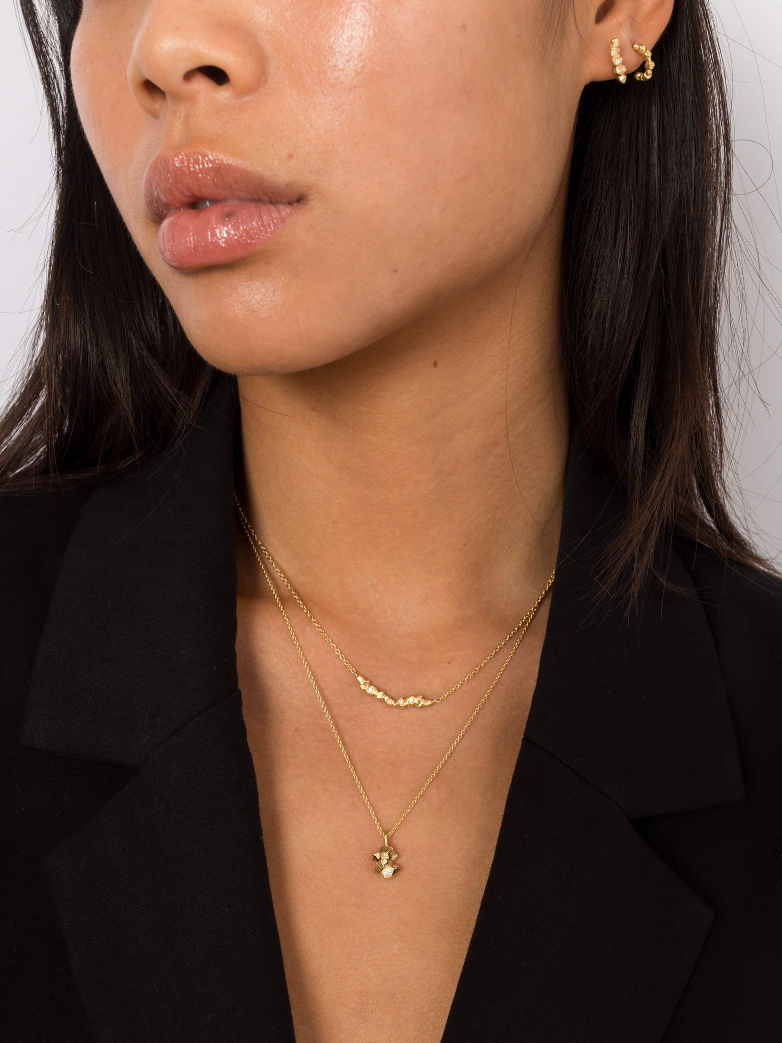 Chunky gold nugget diamond pendant necklace
