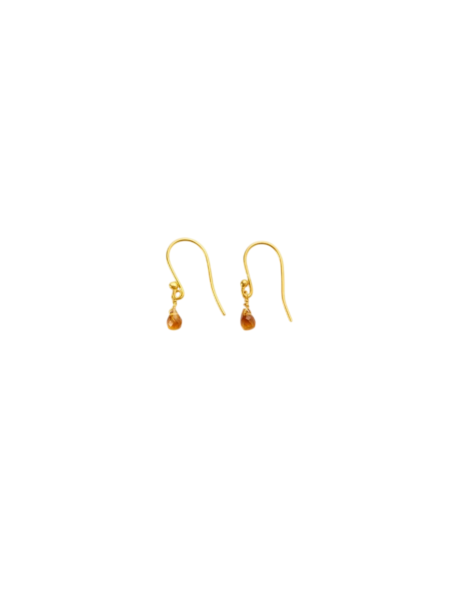 18kt Gold Anemone Citrine Tiny Drop Earrings photo