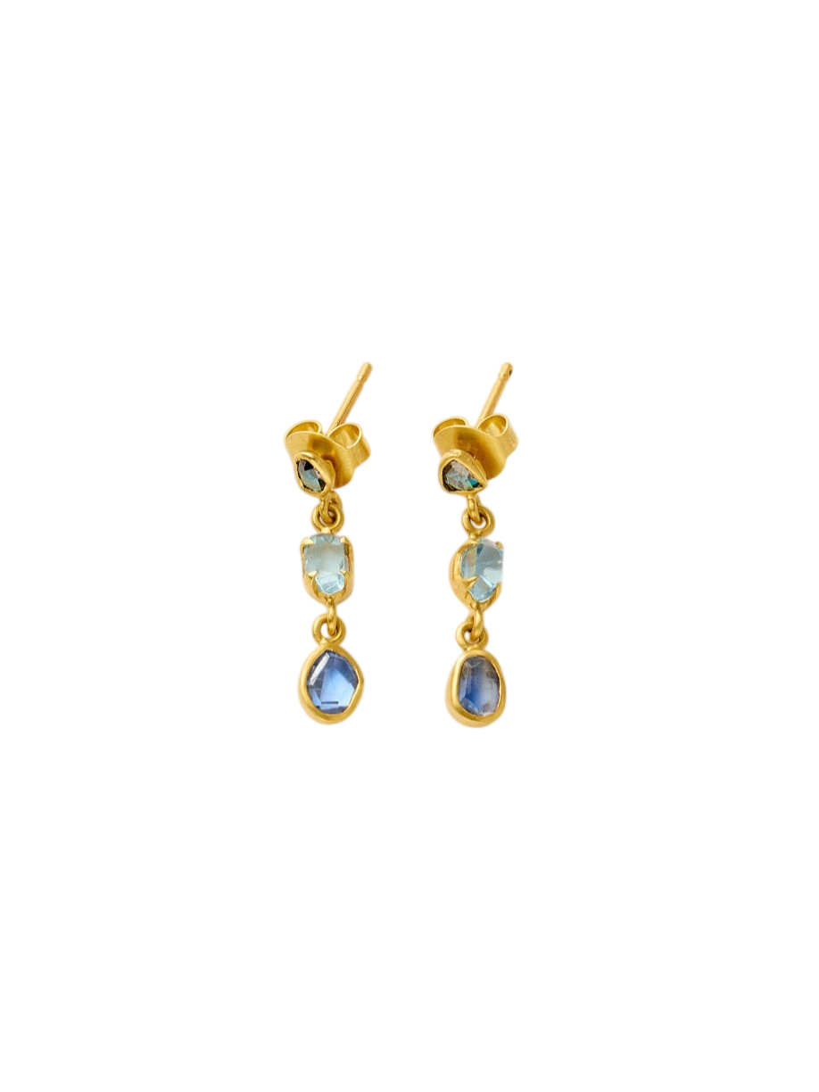 18kt Gold Indigo Three Drop Earrings