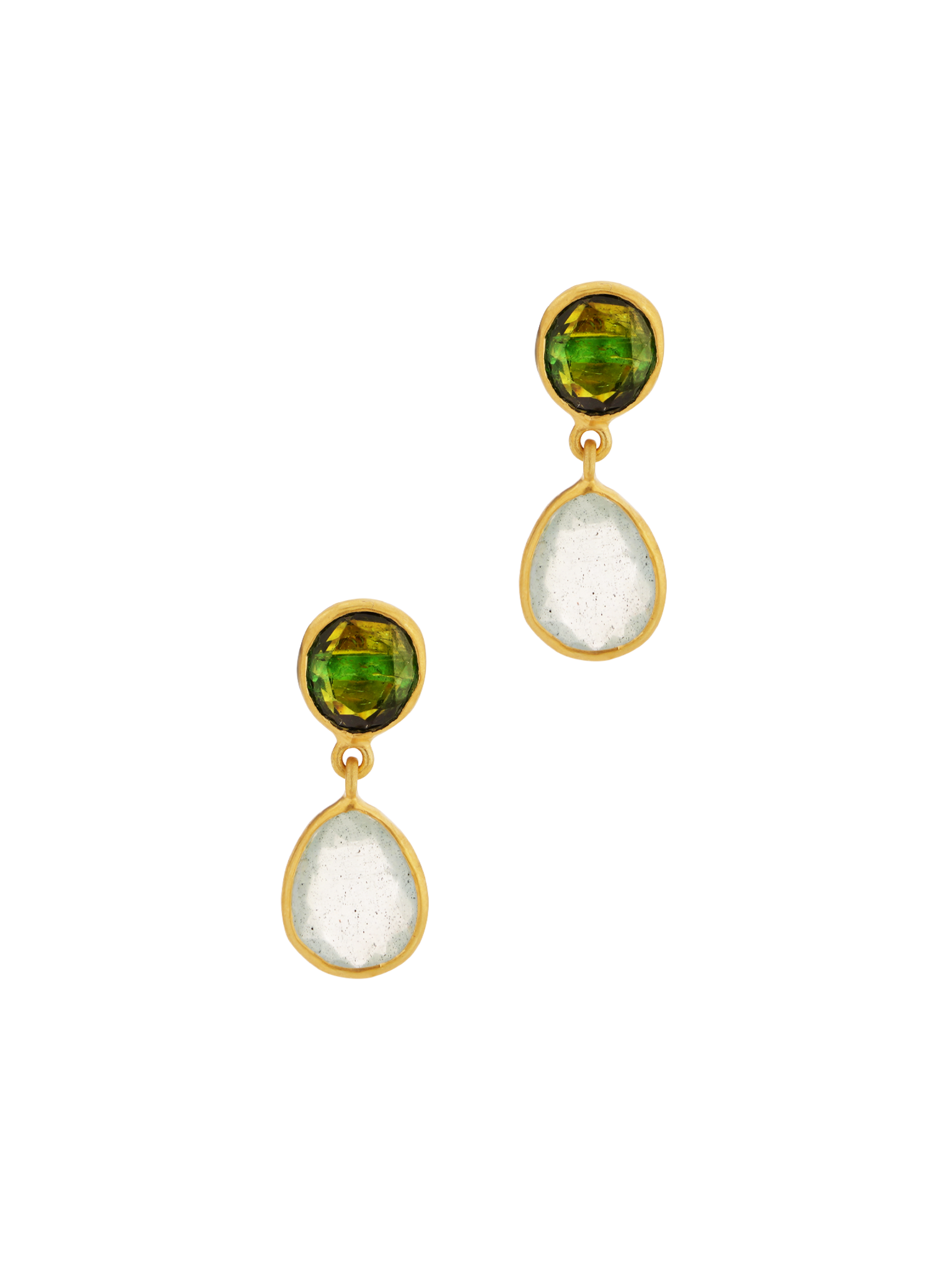 18kt gold aquamarine & green tourmaline drop earrings