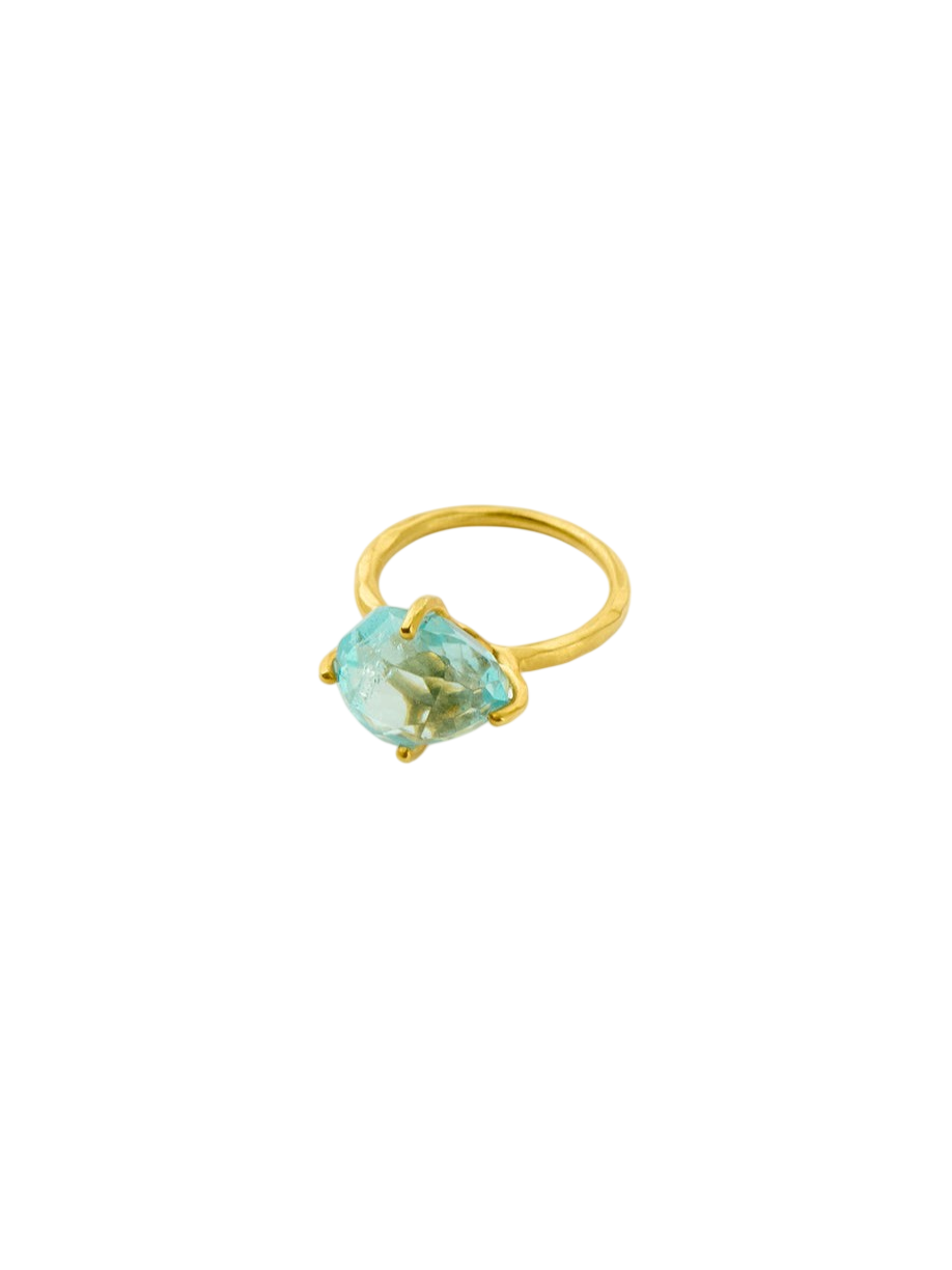 18kt Gold Carnival Aquamarine Claw Set Textured Band Ring