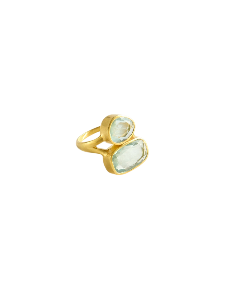 18kt Gold Aquamarine Double Greek Ring
