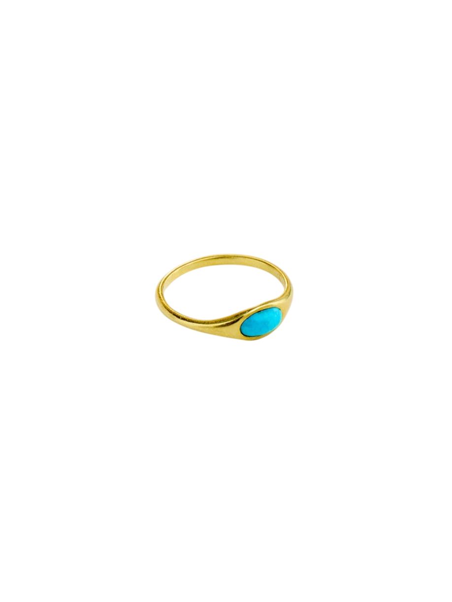 18kt Gold Hathor Turquoise Eye Inlay Ring