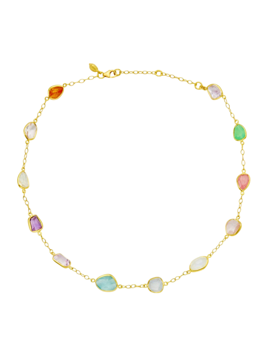 18kt Gold Birds Lament Mixed Stones Full Stone Necklace photo