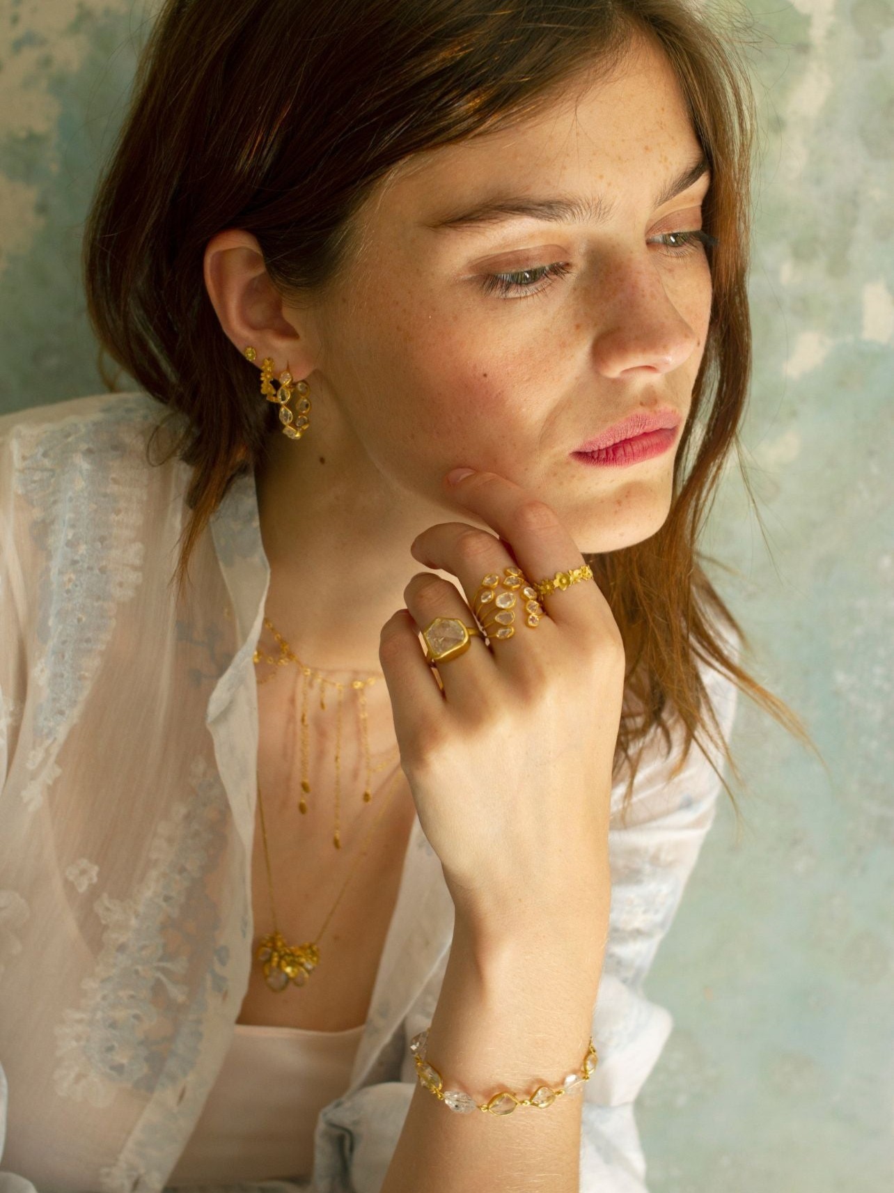 18kt Gold Herkimer Diamond Full Stone Bracelet
