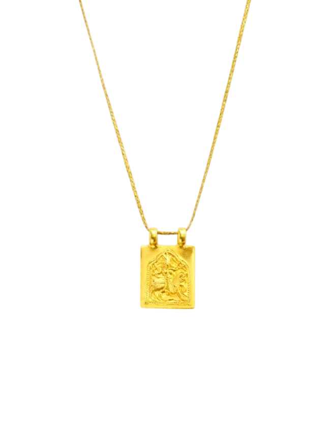 22kt Gold Goddess Durga Square Pendant on Cord
