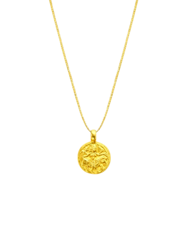 22kt Gold Goddess Durga Round Pendant on Cord