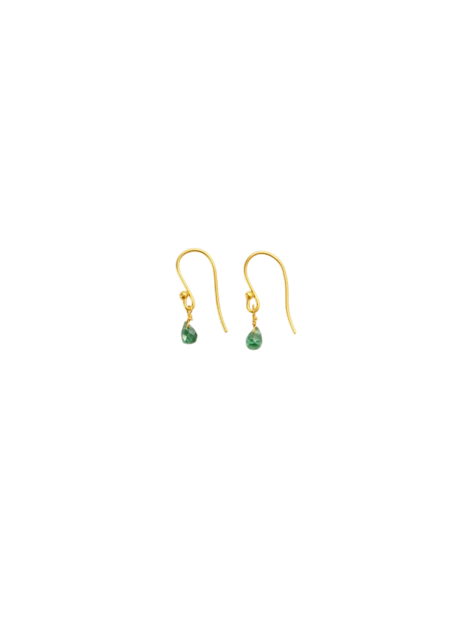 18kt Gold Anemone Green Tourmaline Tiny Drop Earrings photo