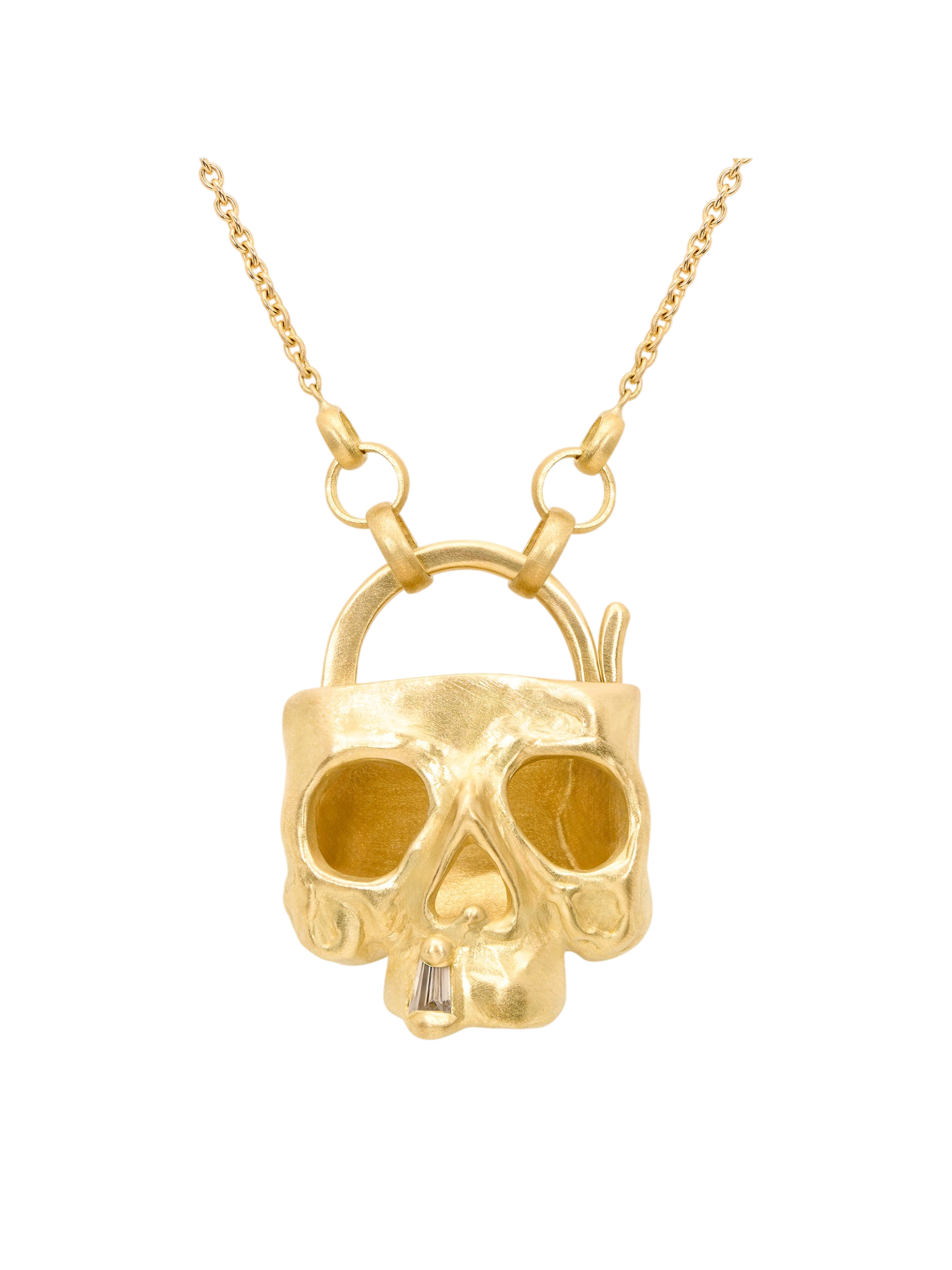 Diamond Snaggletooth Skull Padlock Necklace photo