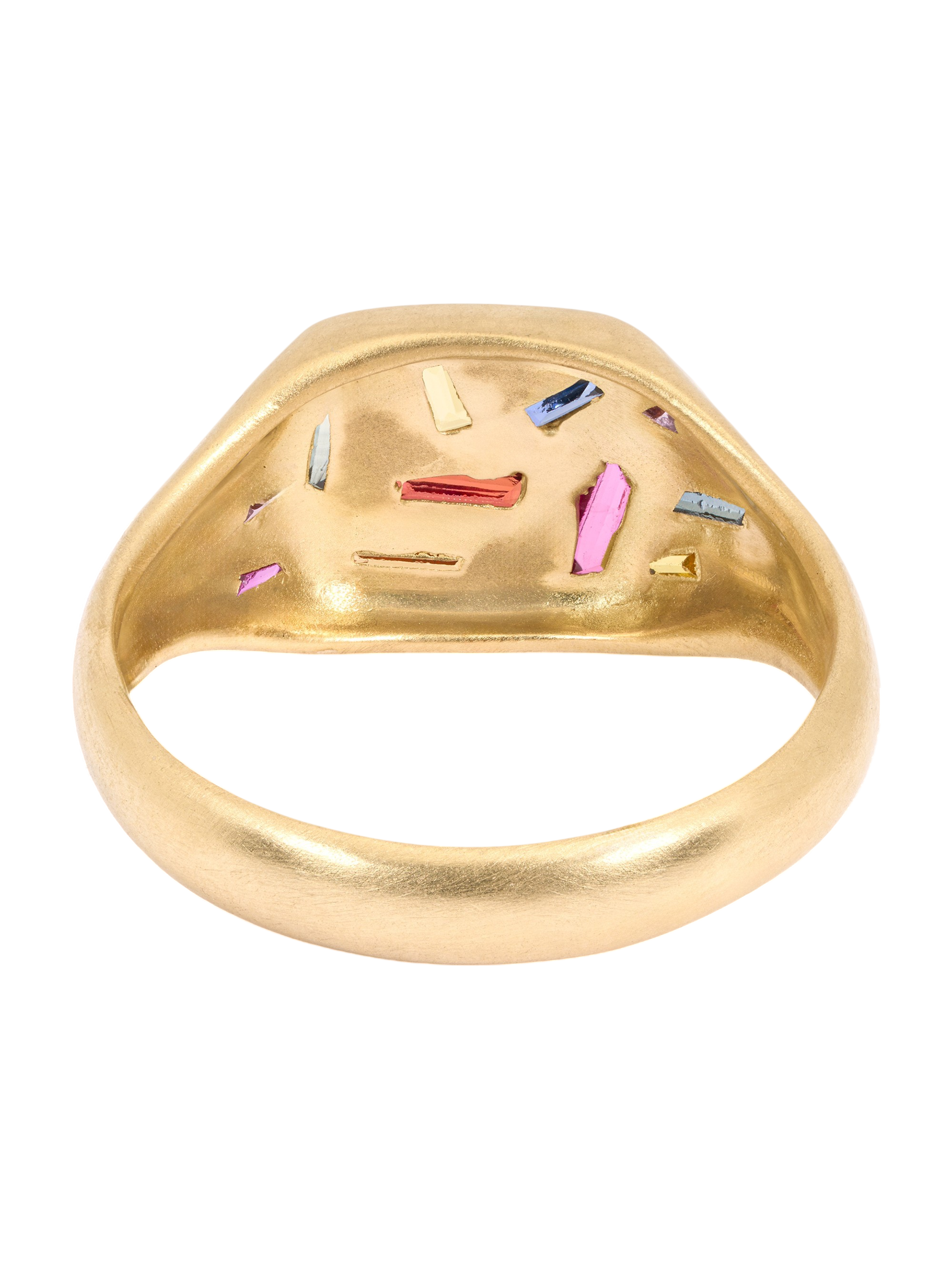 Rainbow Baguette Square Signet Ring