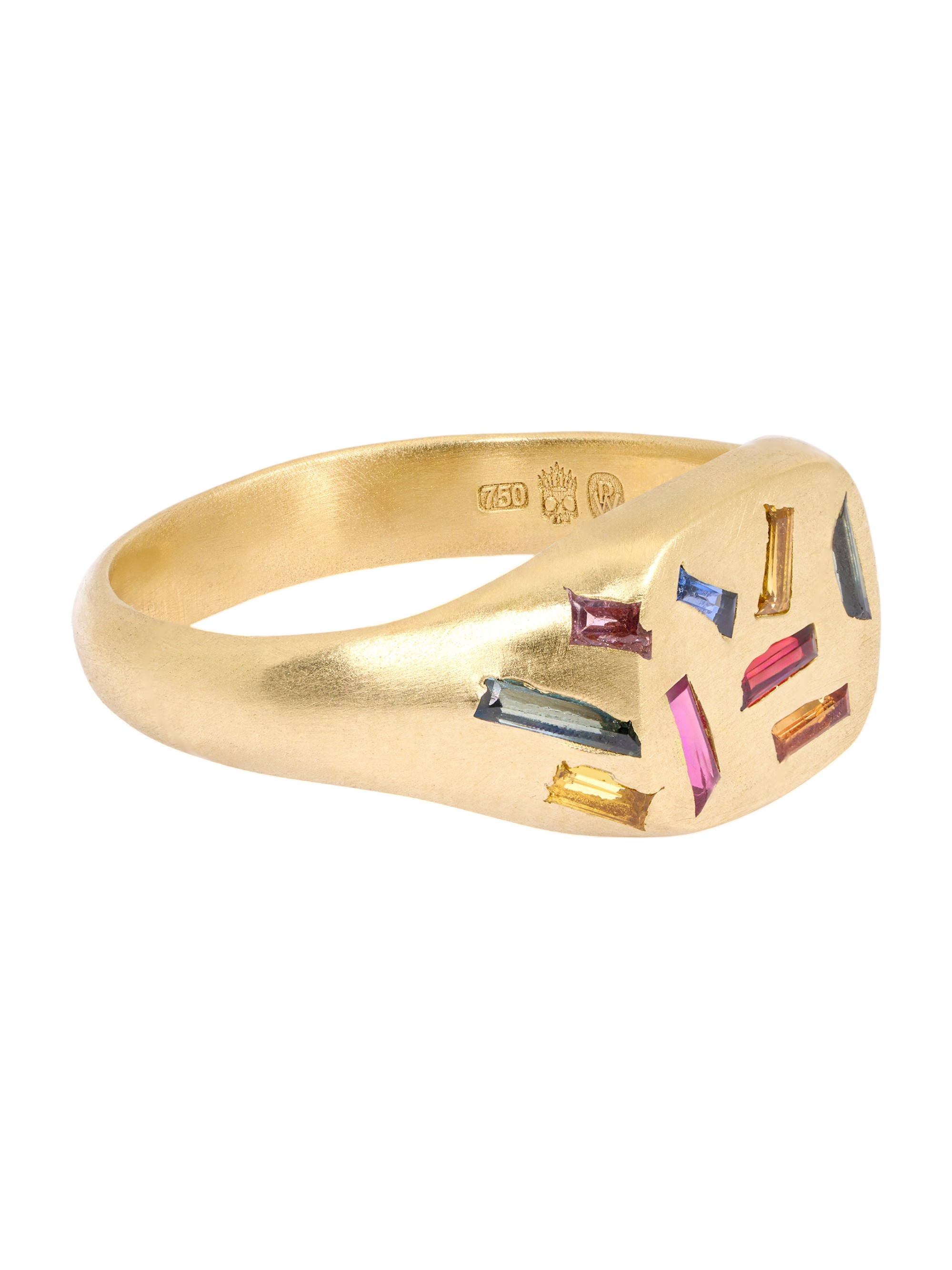Rainbow Baguette Square Signet Ring