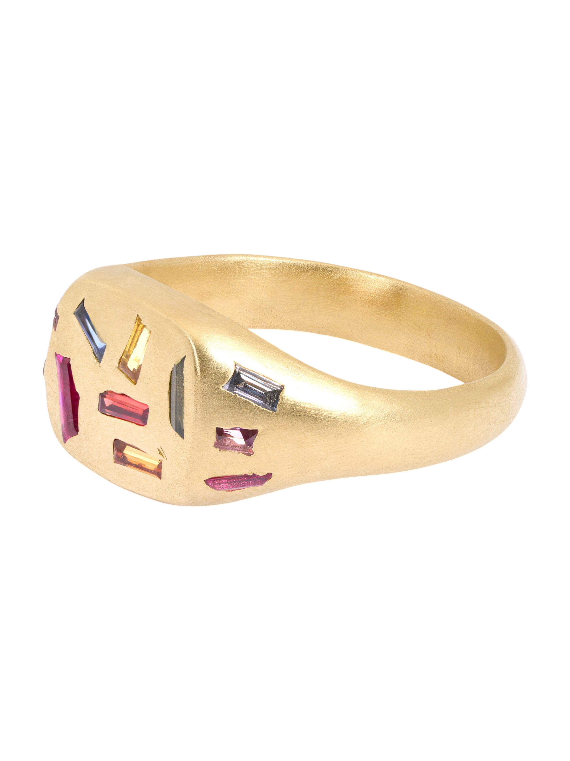 Rainbow Baguette Square Signet Ring