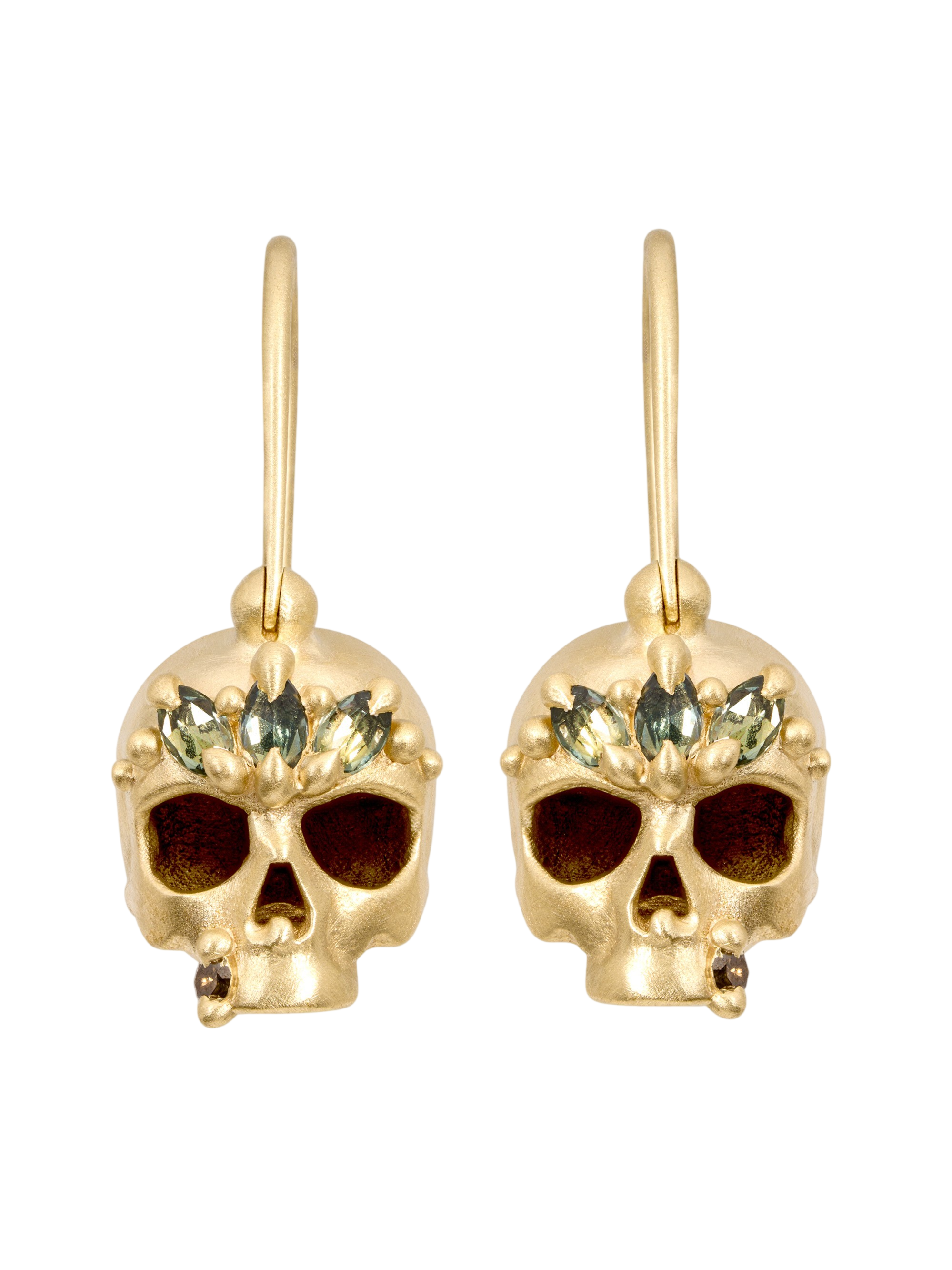Green Enchanted Skull Safety Pin Earrings photo