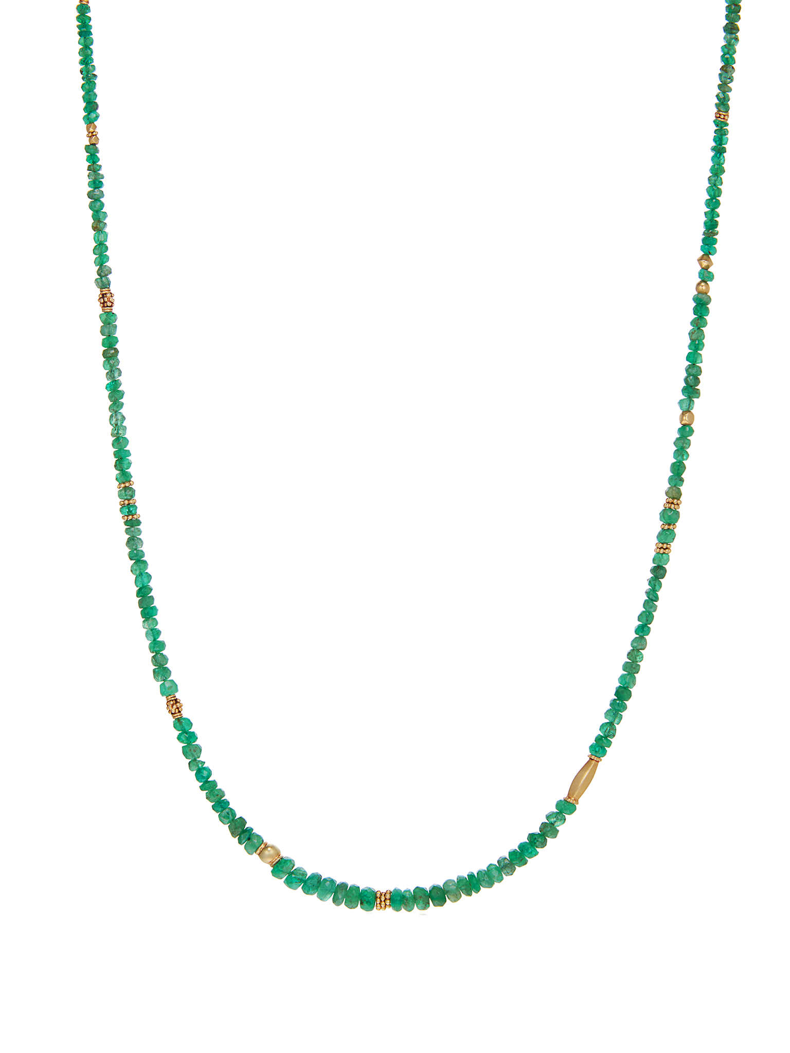 Emerald & fine gold bead necklace