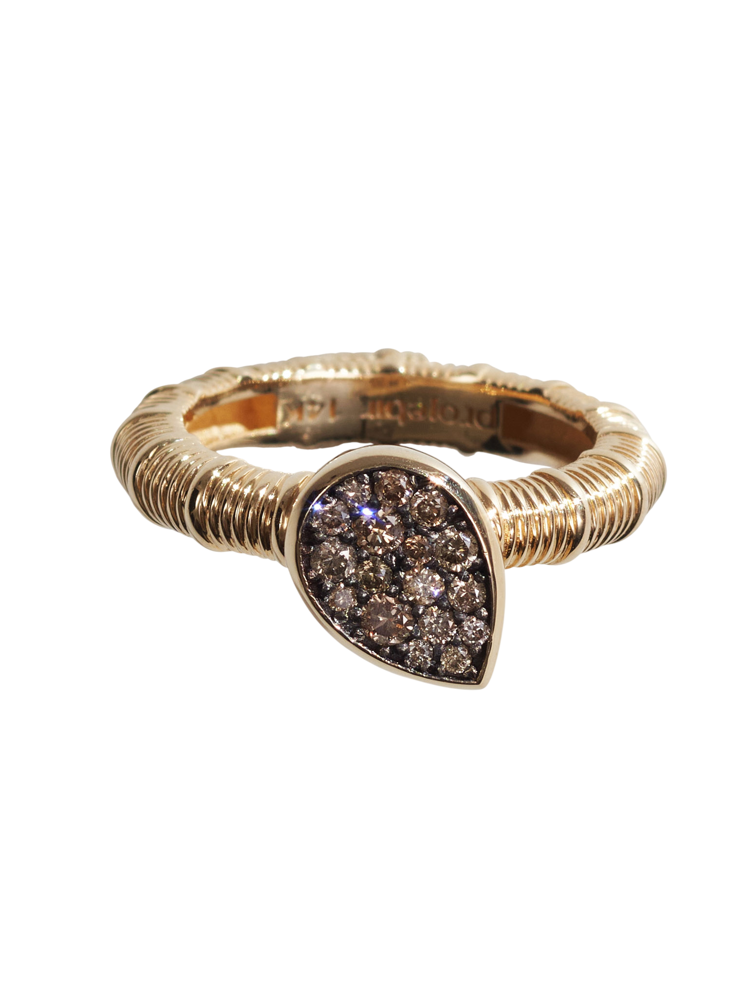 Pear head vertical textured midi cognac diamonds ring