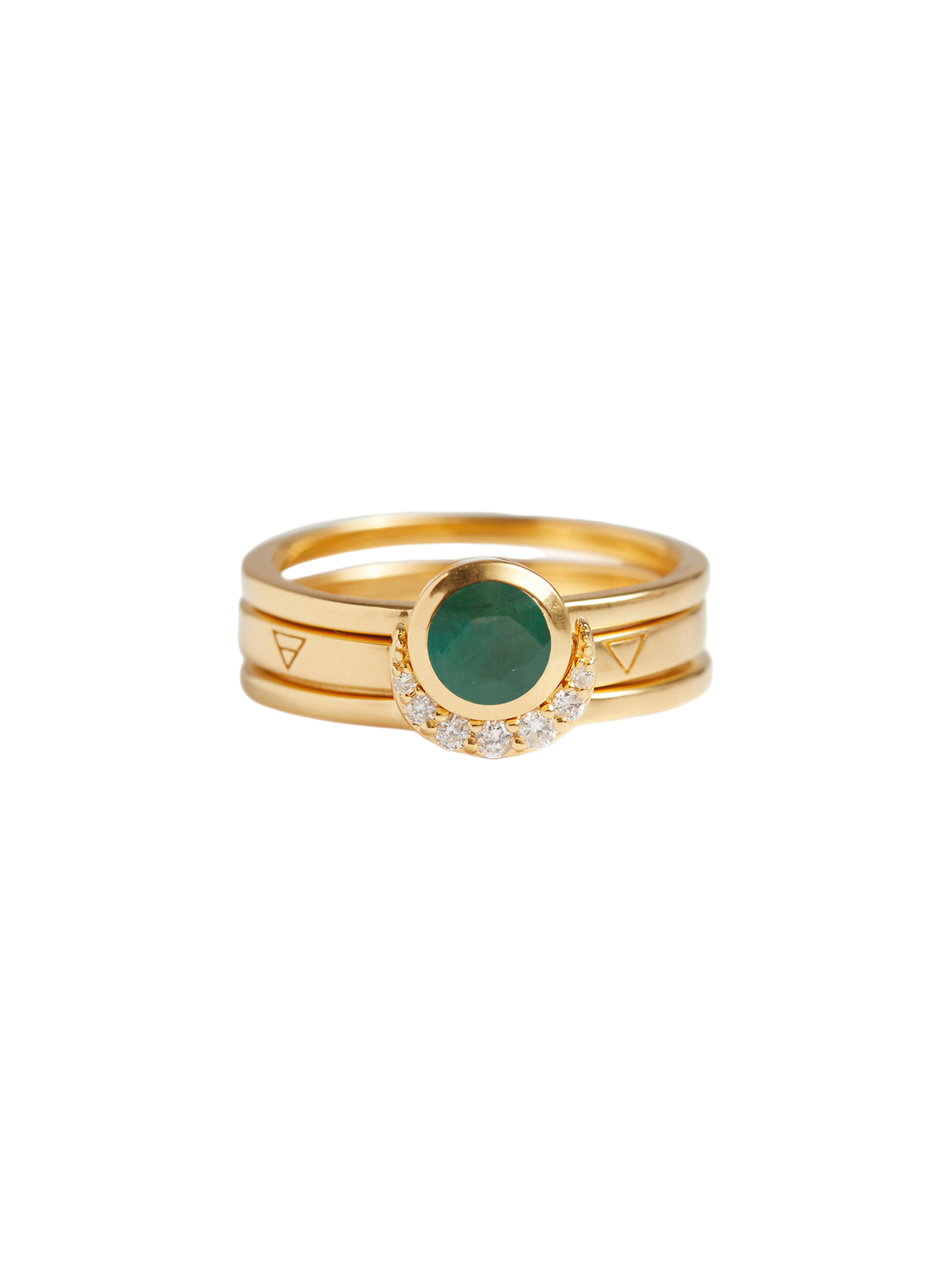 Eclipse Fine Stack Emerald Solid Gold Ring Set