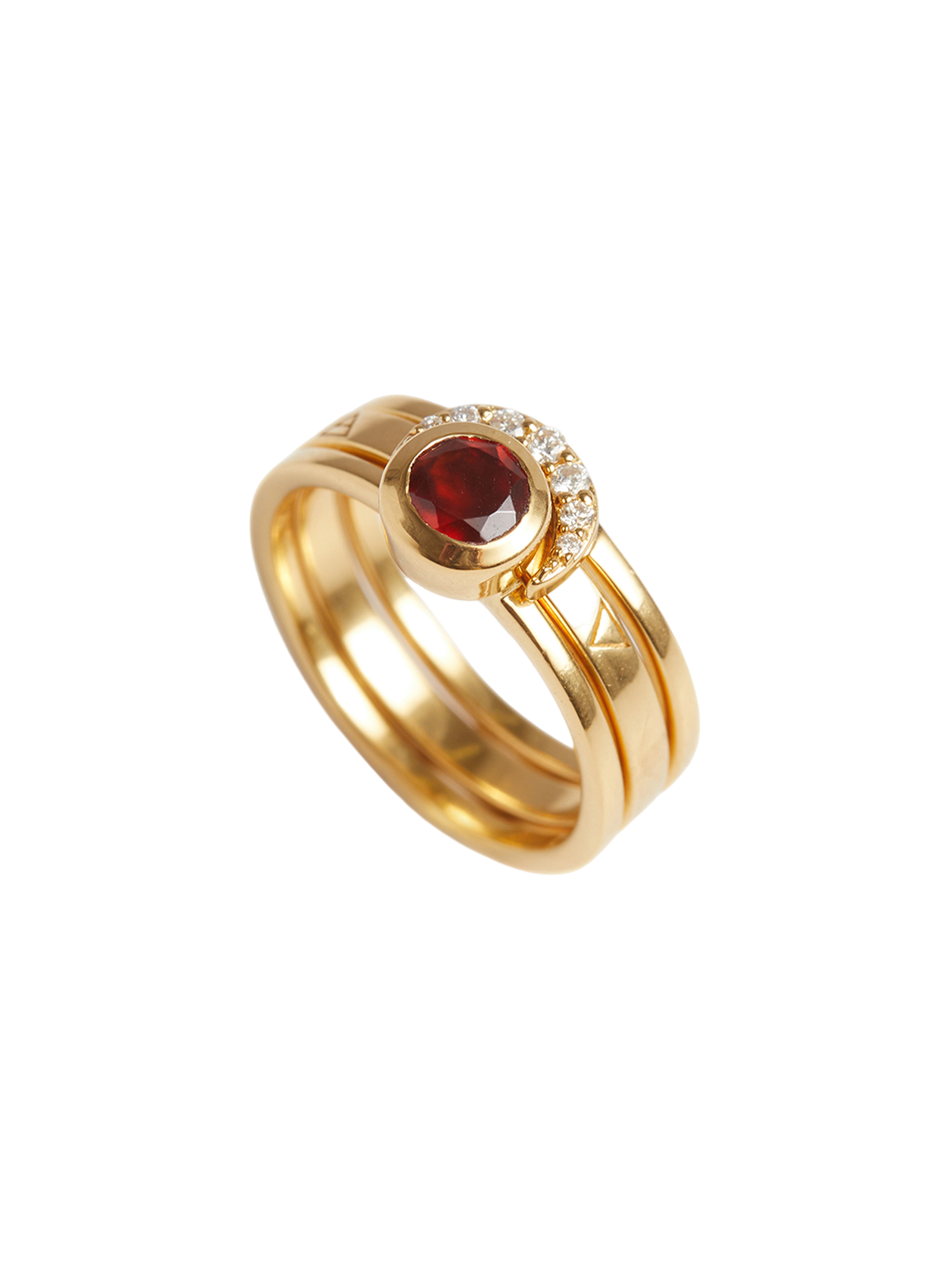 Eclipse Fine Stack Garnet Solid Gold Ring Set