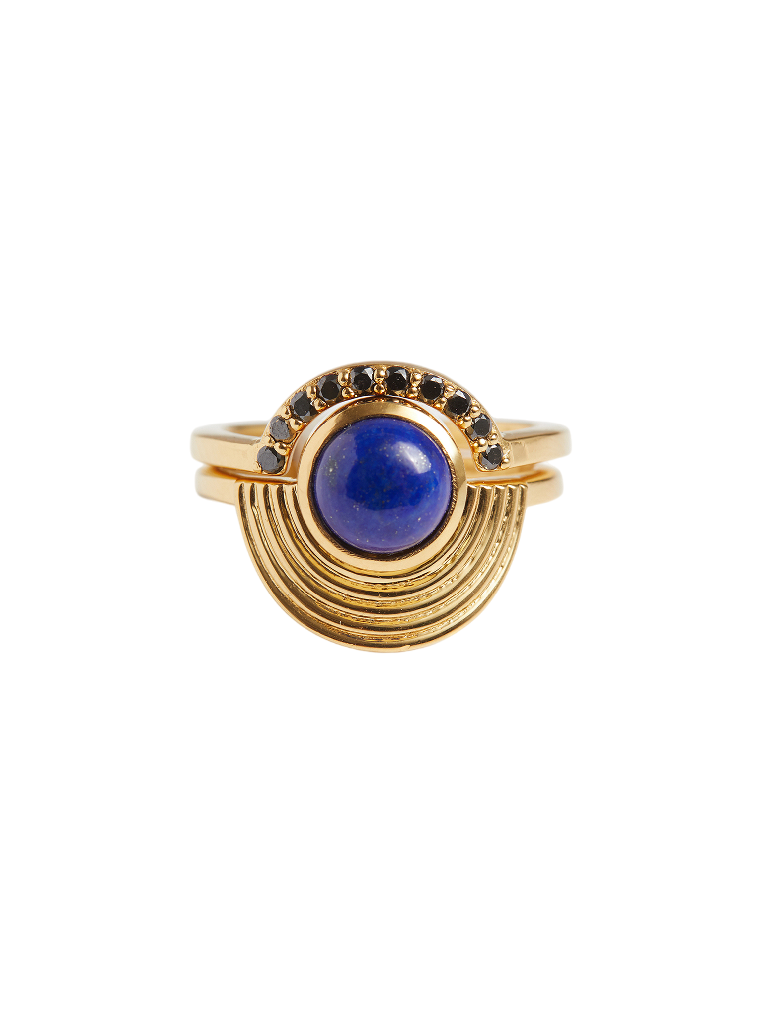 Interstellar Lapis Lazuli & Black Diamond Band Ring Set