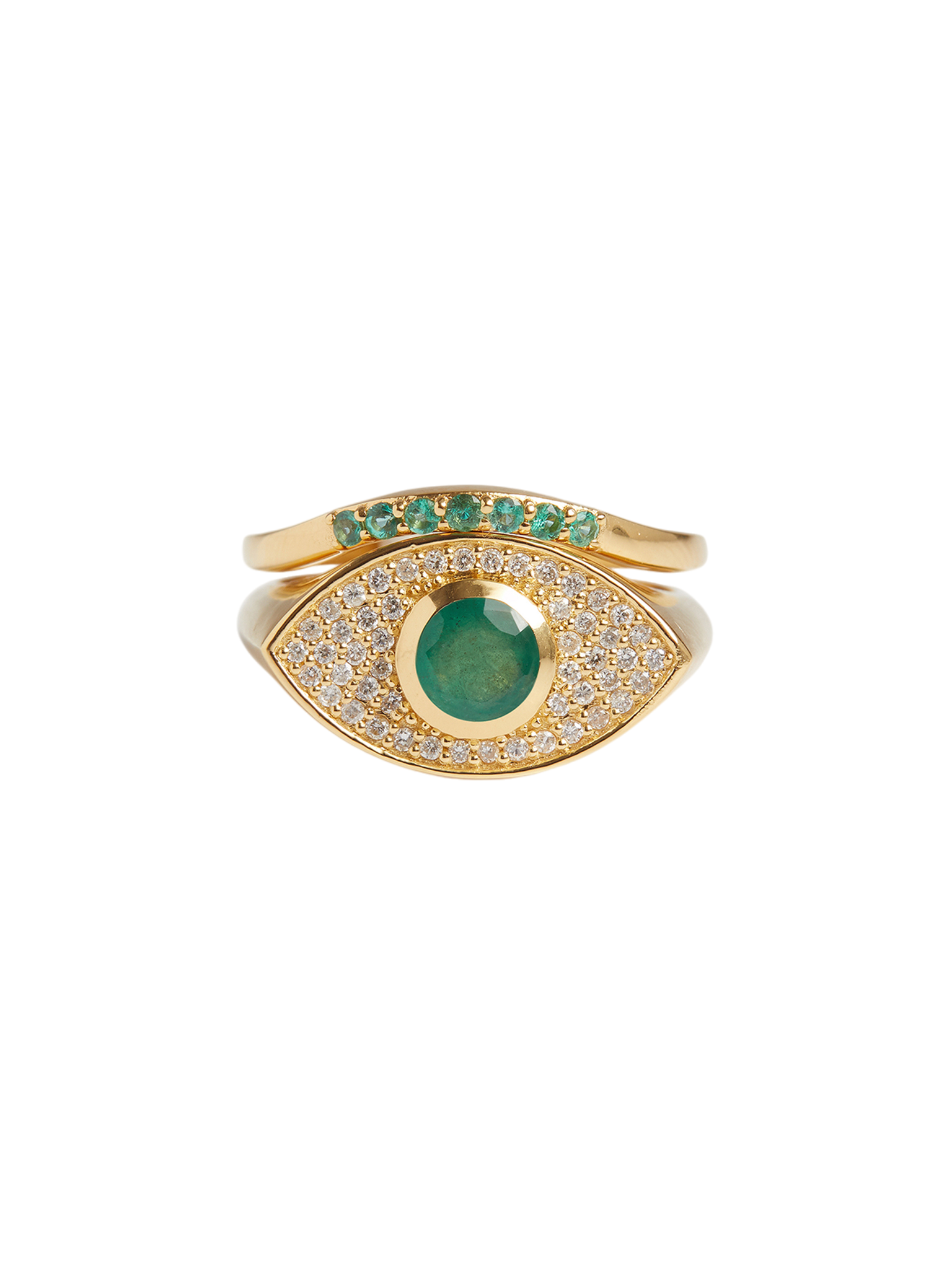 Rays of Light Fine Ring Emerald Solid Gold Ring Set