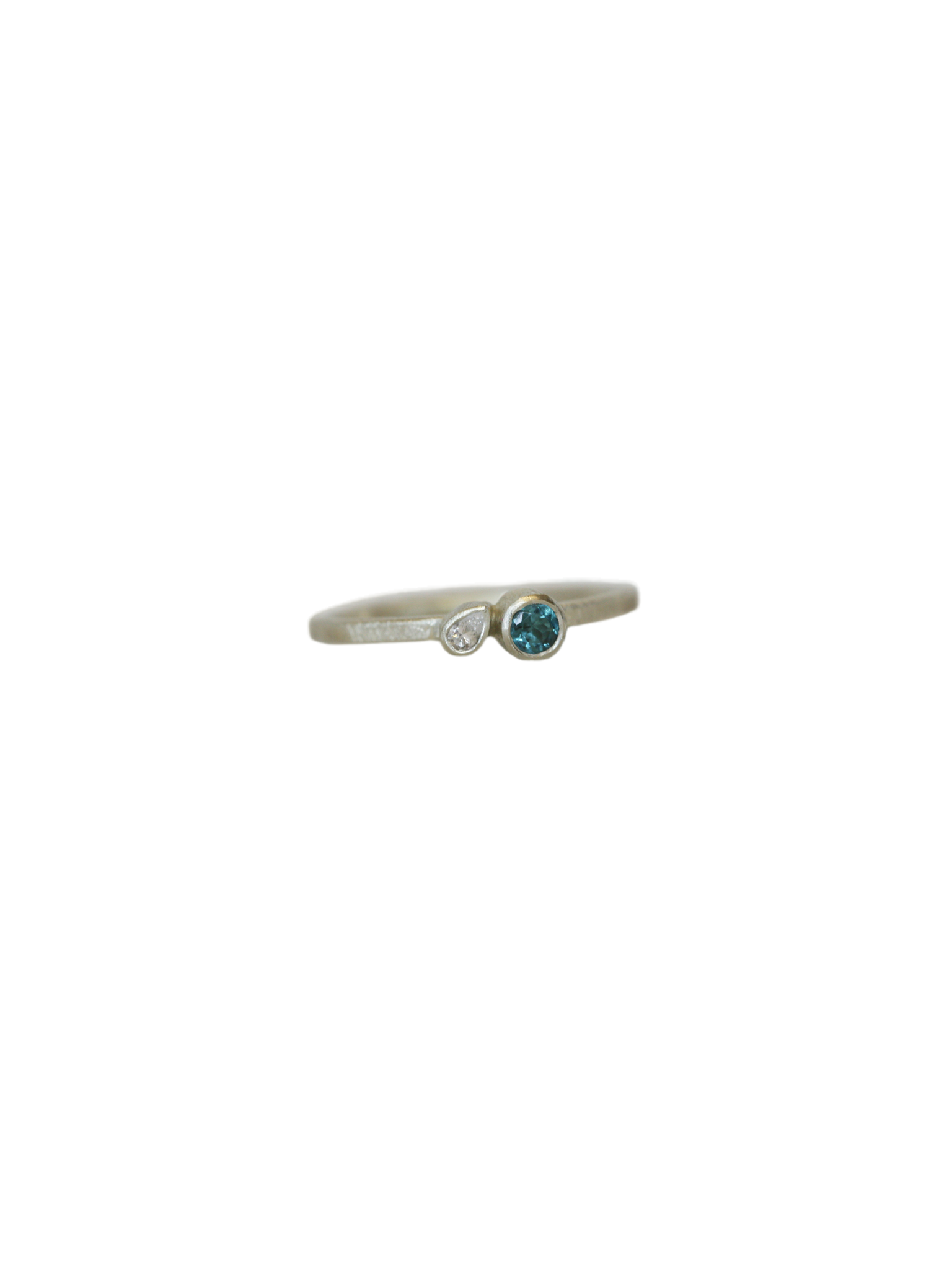 Blue tourmaline & pear diamond asymmetric ring