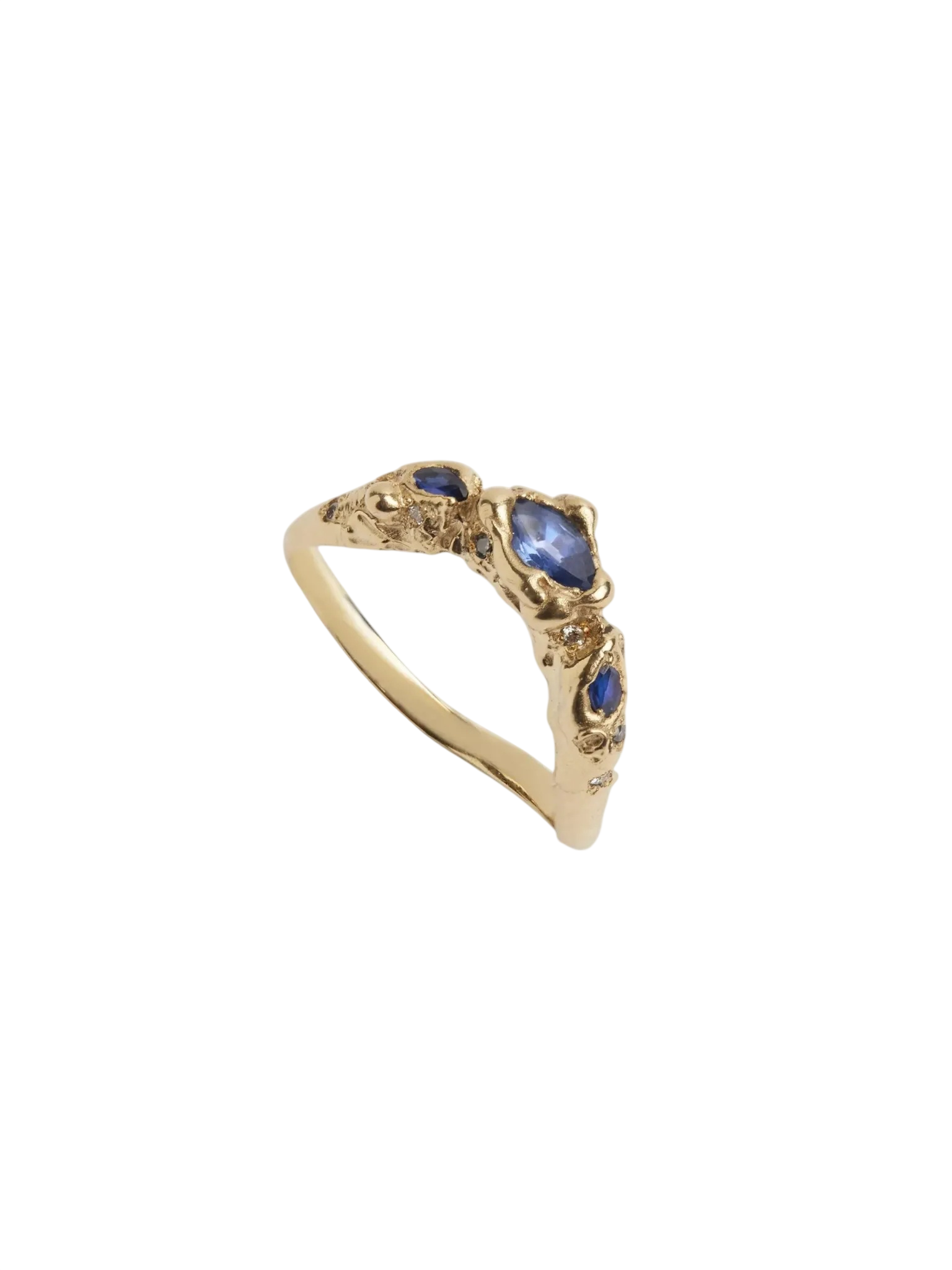 18ct Gold Shaped Treasure Sapphire and Diamond Wedding Band