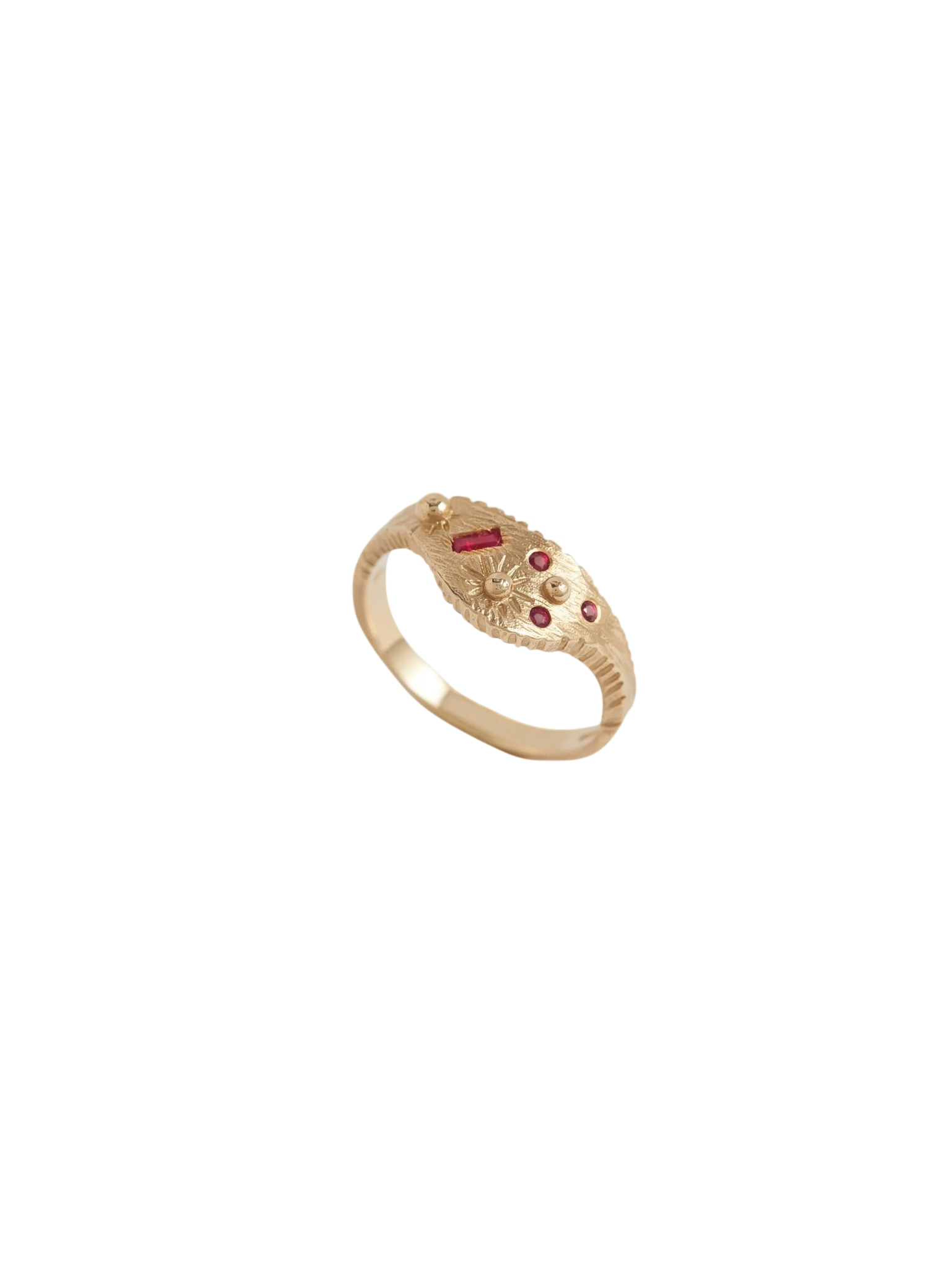 Ruby Textured Half Moon Signet Ring