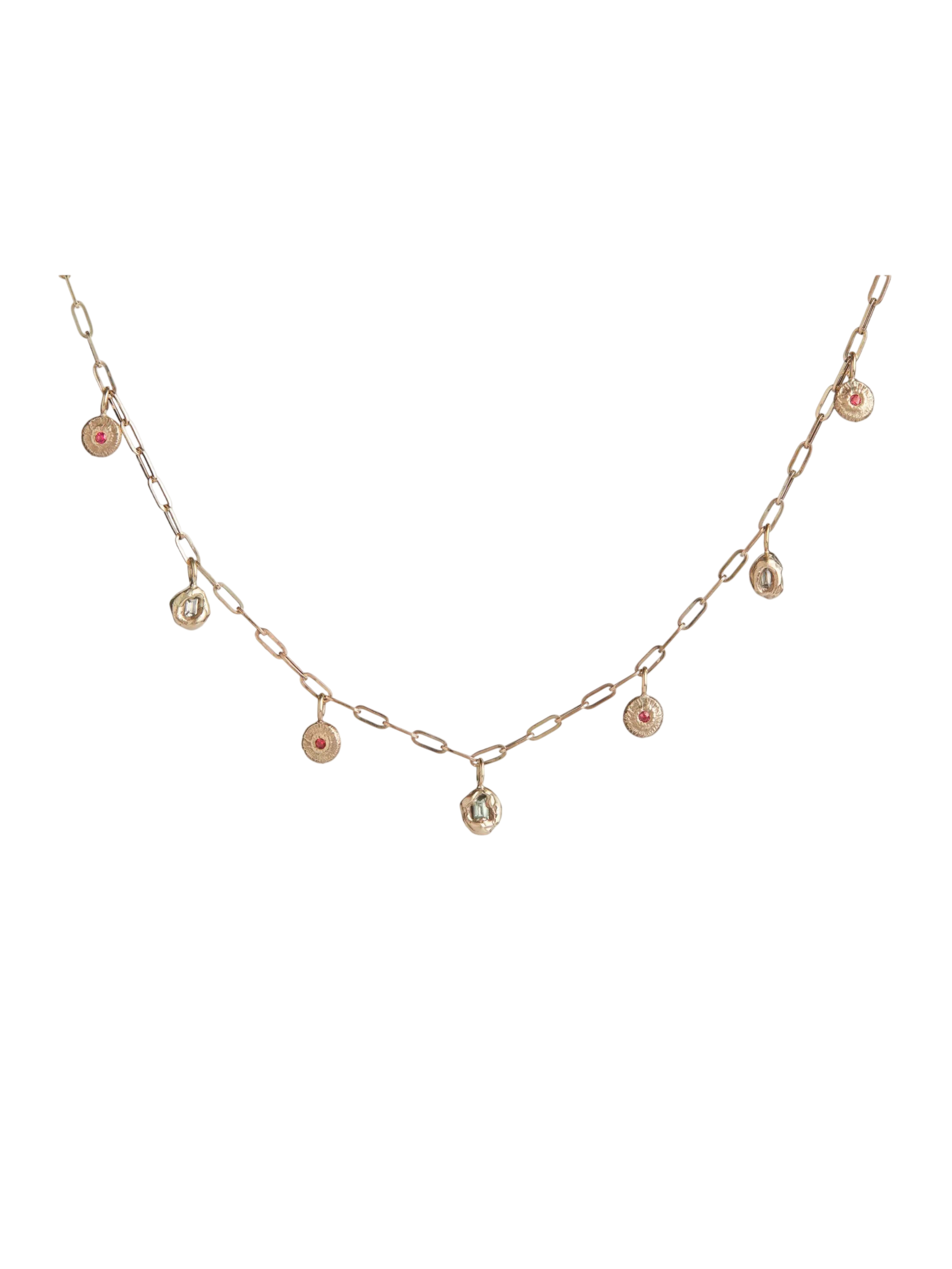 Green Sapphire and Red Spinel Treasure Charm Necklace