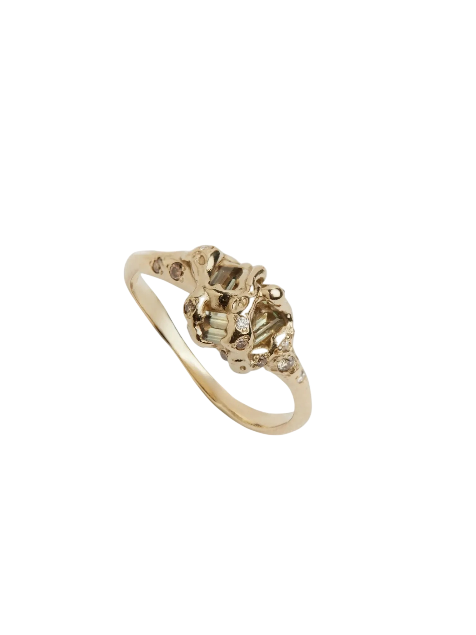 Forest Green Sapphire & Diamond Sunken Treasure Ring