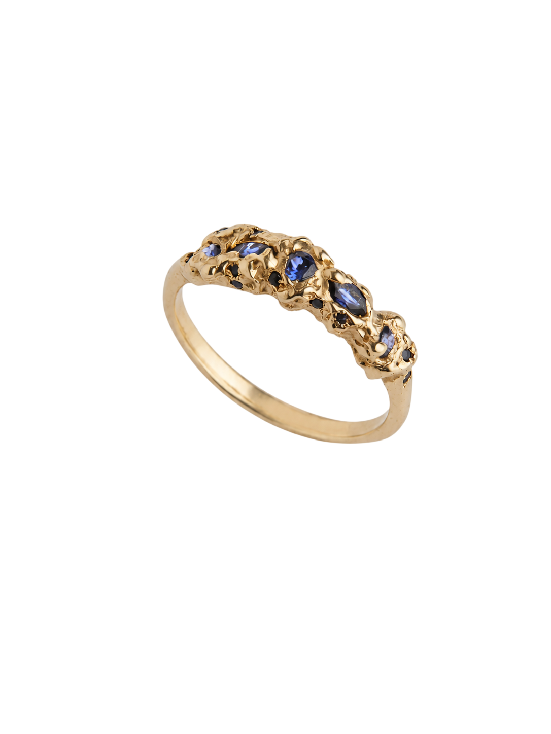 9ct Gold Blue Sapphire Textured Treasure Band