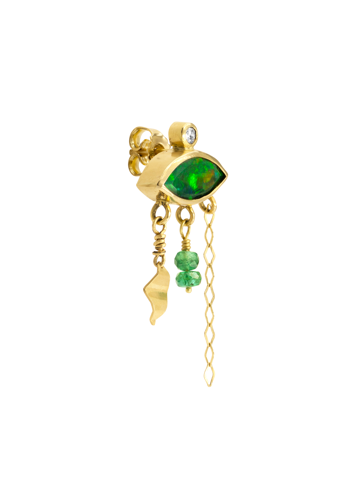 Holiday green opal, diamond and emerald earring