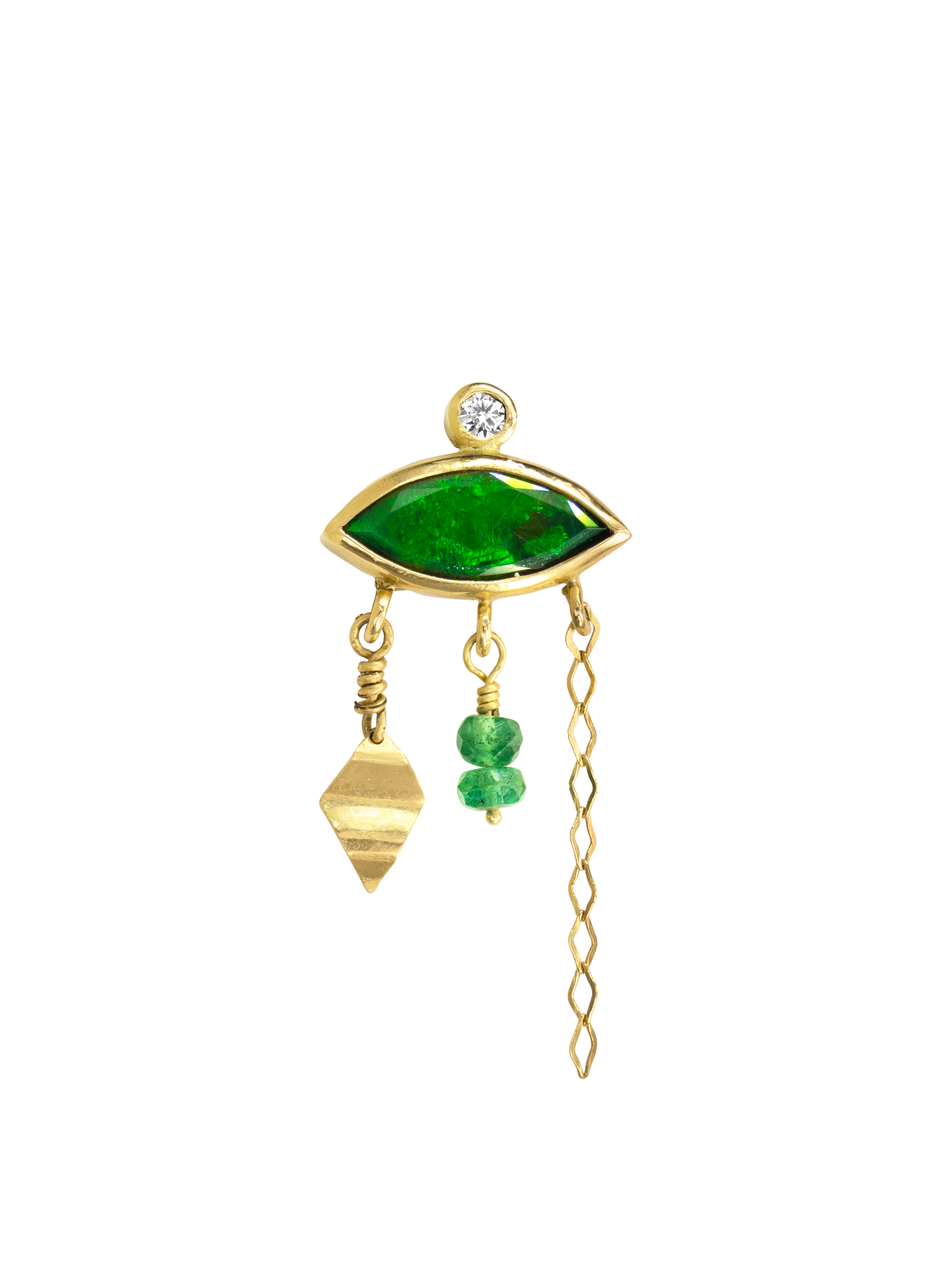 Holiday green opal, diamond and emerald earring
