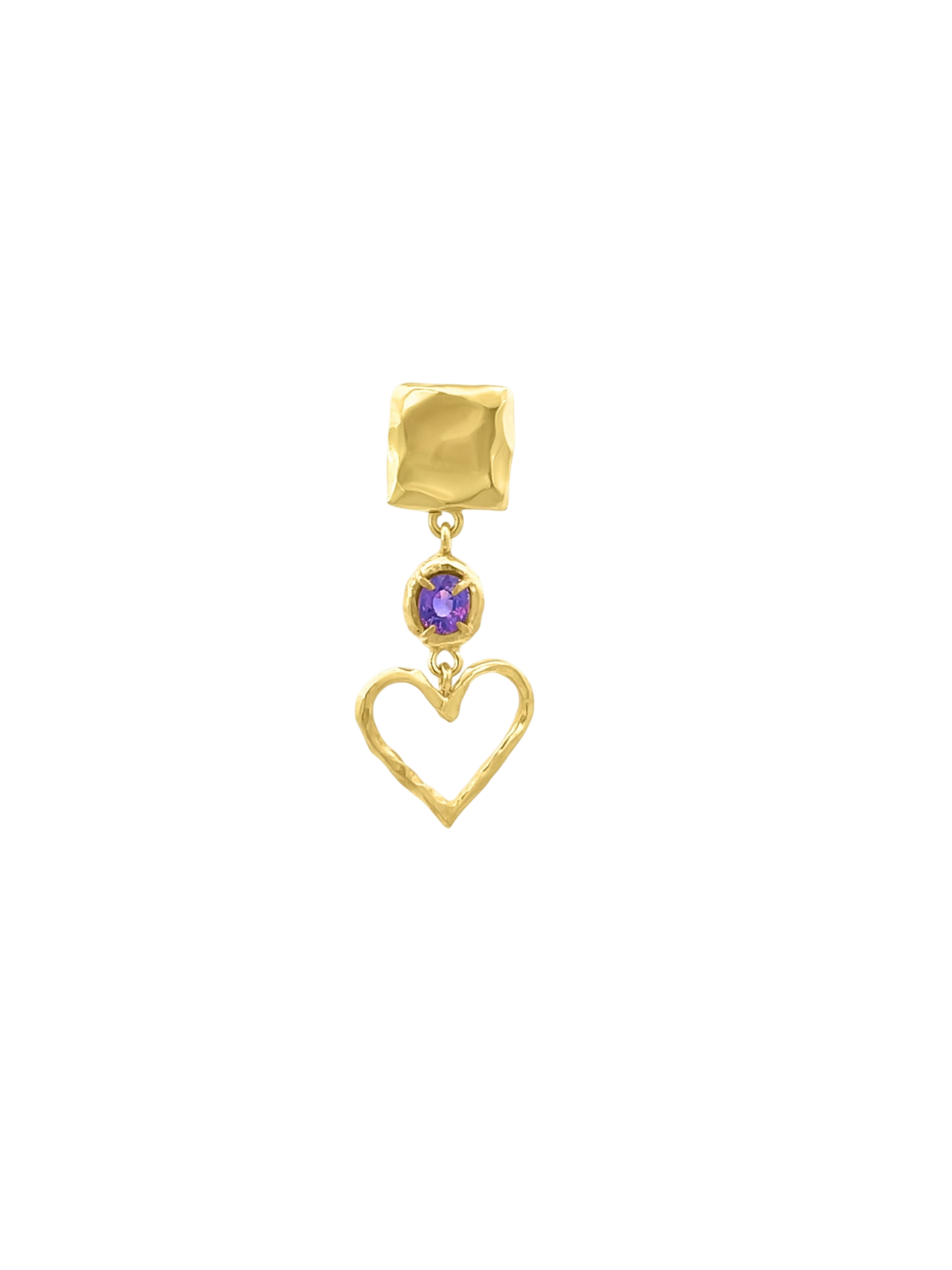 Long heart earring with Purple Sapphire