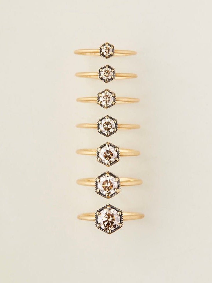 4.5mm Brown Diamond Hexagon Ring