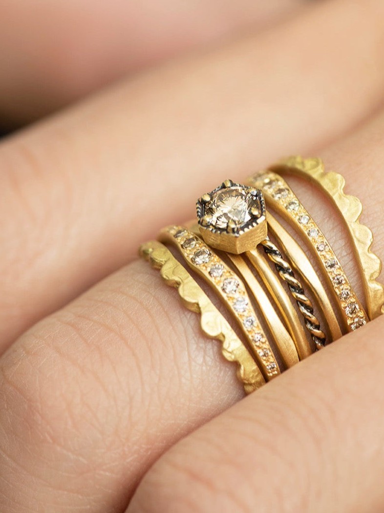 4.5mm Brown Diamond Hexagon Ring