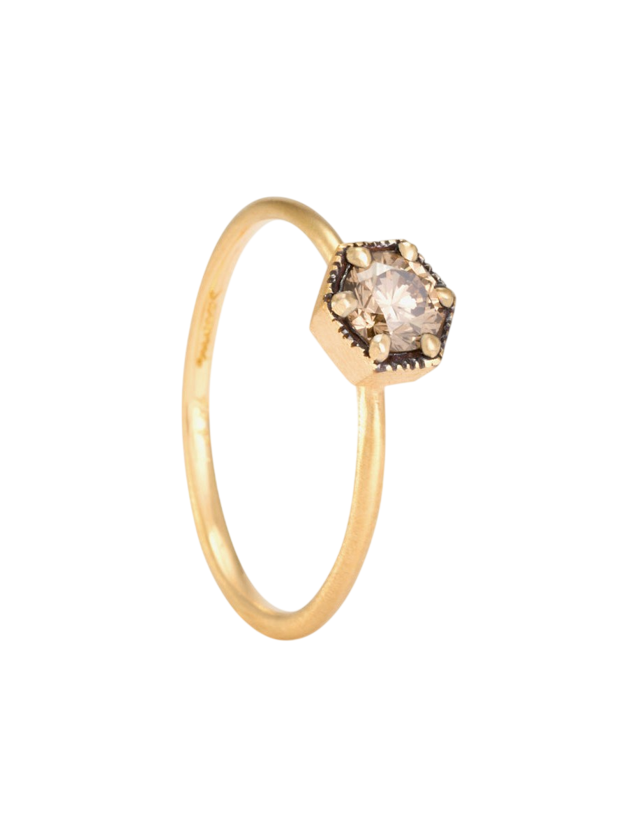 4.5mm Brown Diamond Hexagon Ring