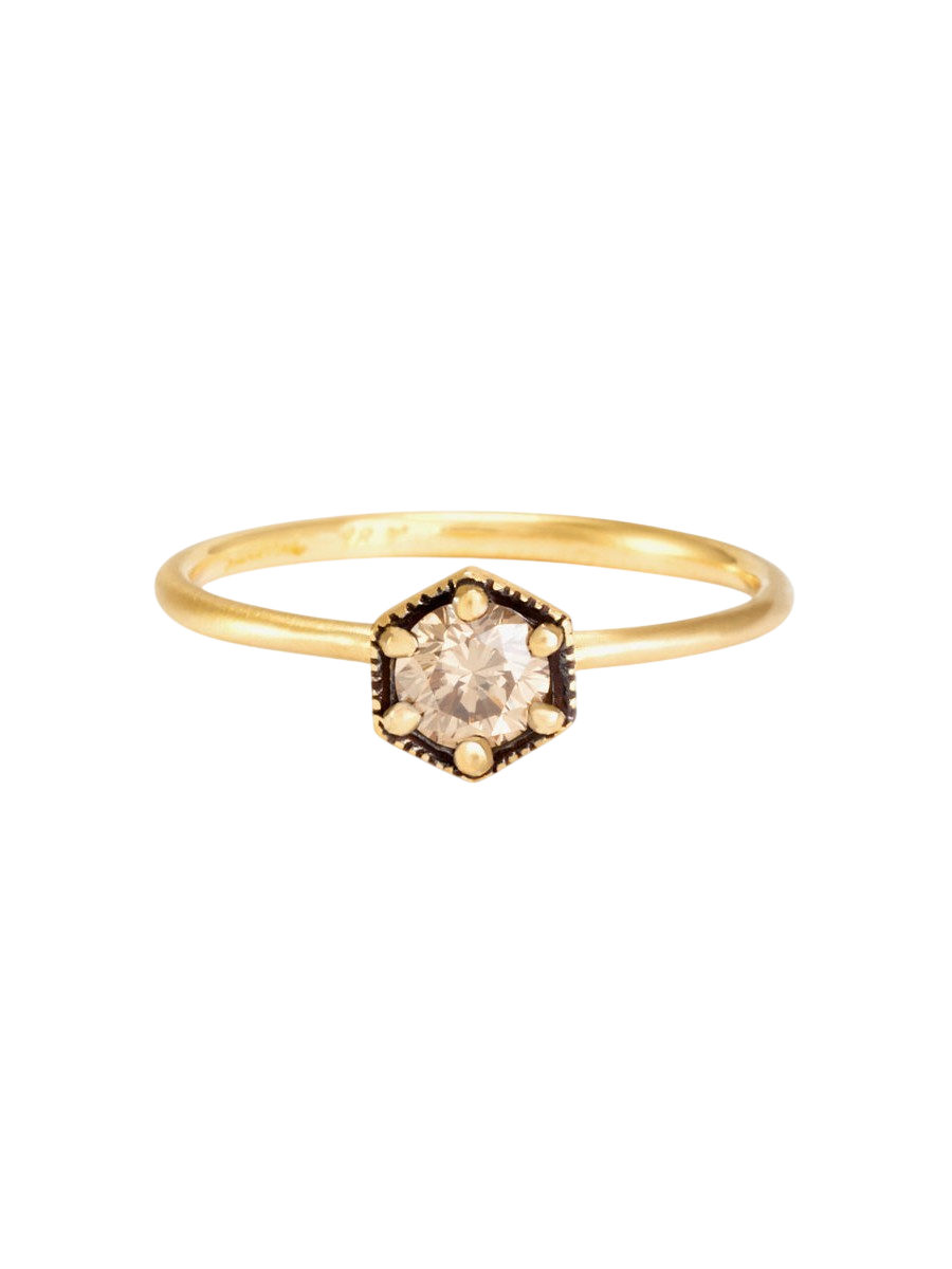 4.5mm Brown Diamond Hexagon Ring photo