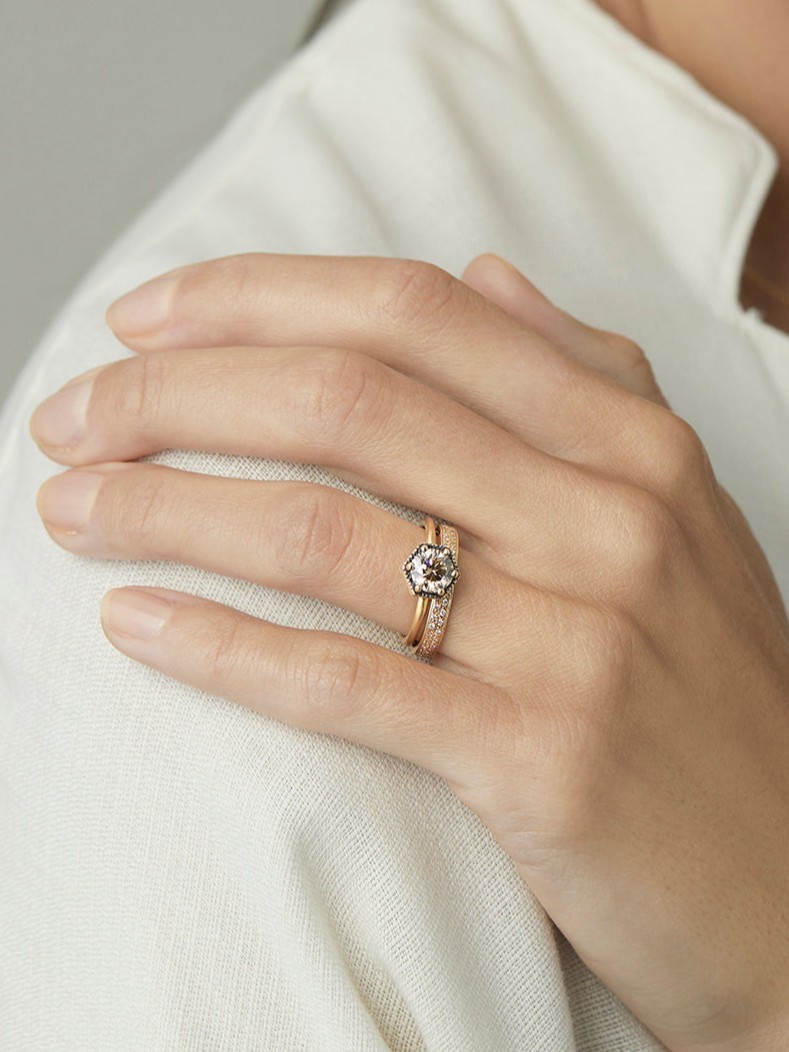 6.5mm Brown Diamond Hexagon Ring