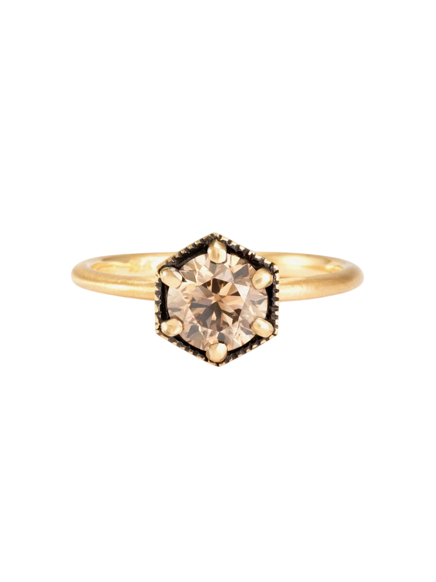 6.5mm Brown Diamond Hexagon Ring photo