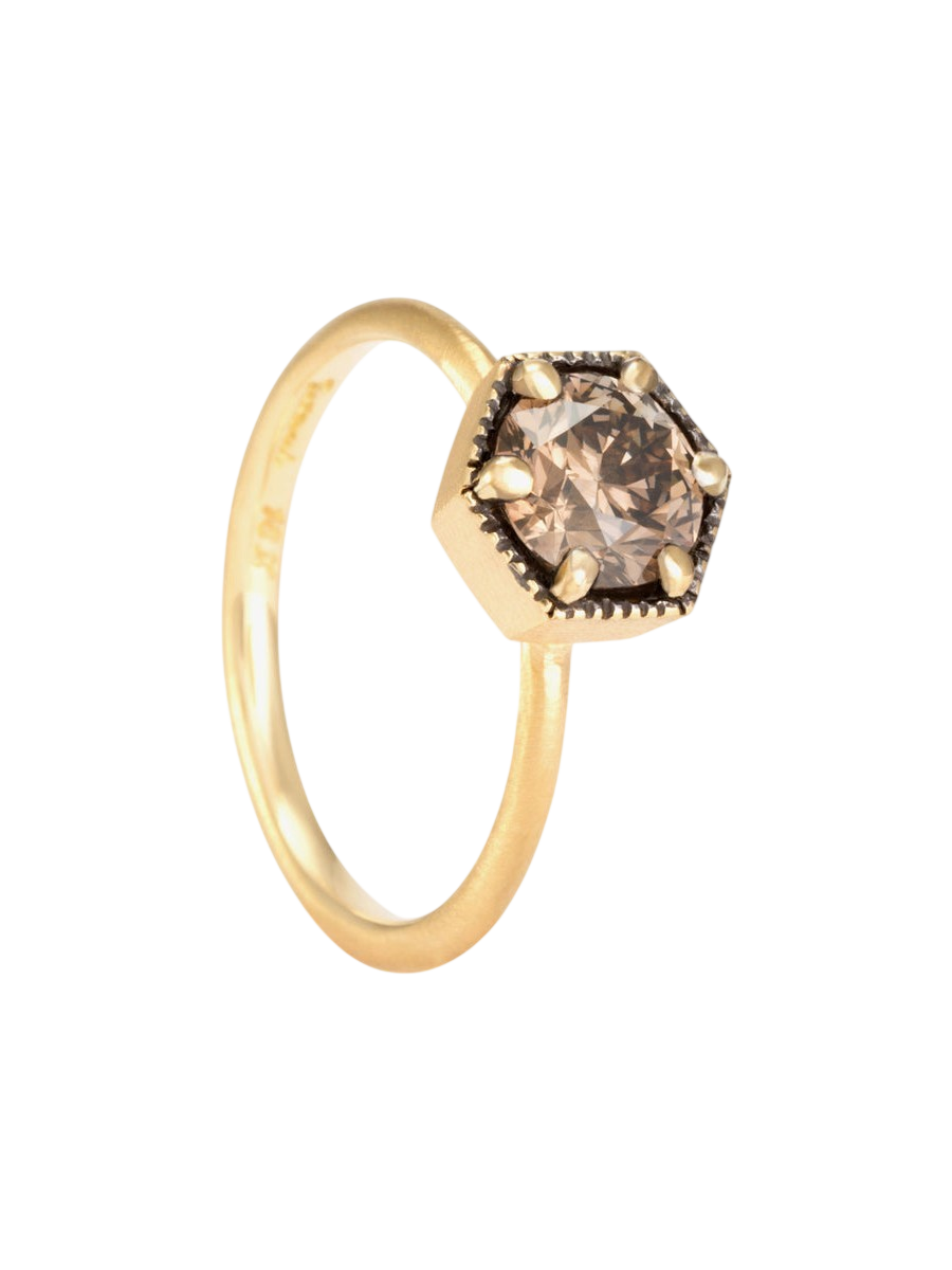 6.5mm Brown Diamond Hexagon Ring