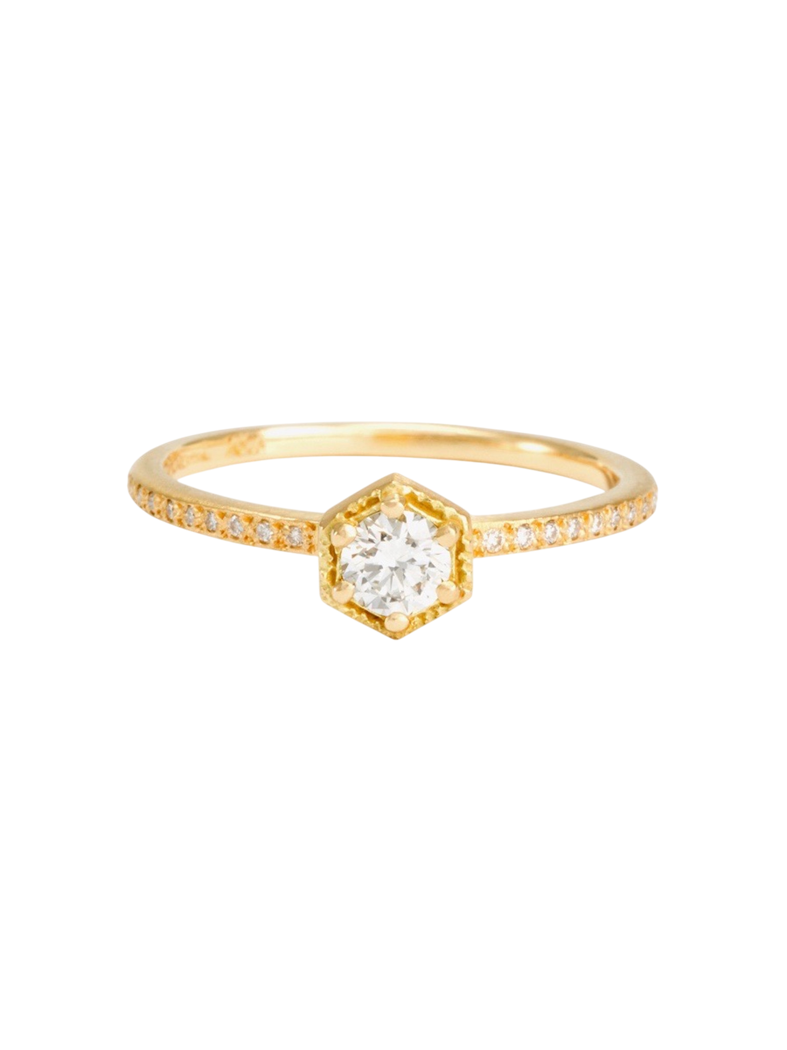 4mm white diamond hexagon pave ring
