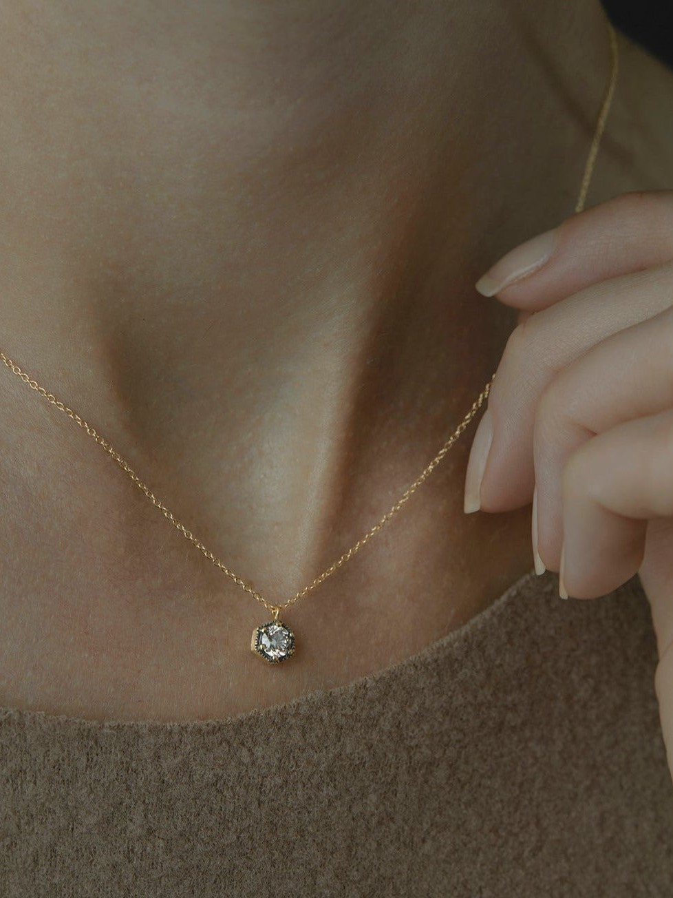 4.5mm Brown Diamond Hexagon Necklace