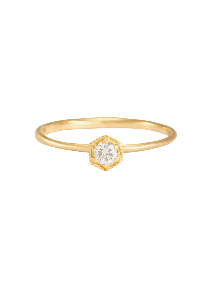3mm White Diamond Hexagon Ring photo
