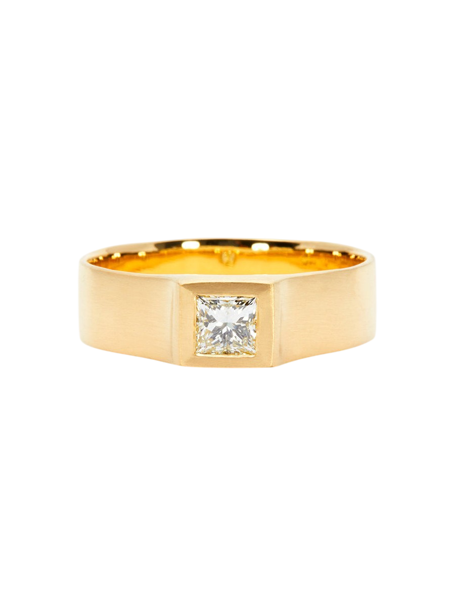 0.30 Carat Princess Cut White Diamond Signet Ring photo