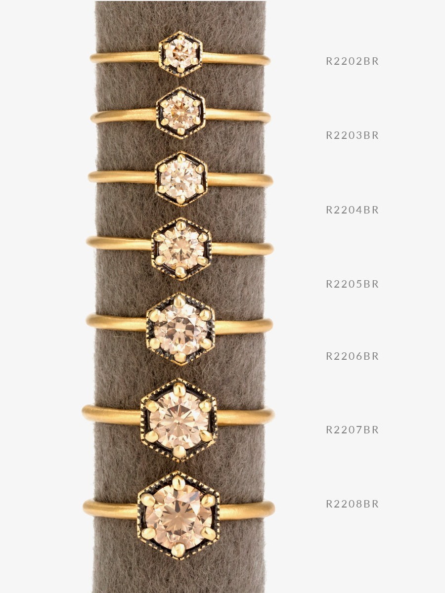 3mm Brown Diamond Hexagon Ring