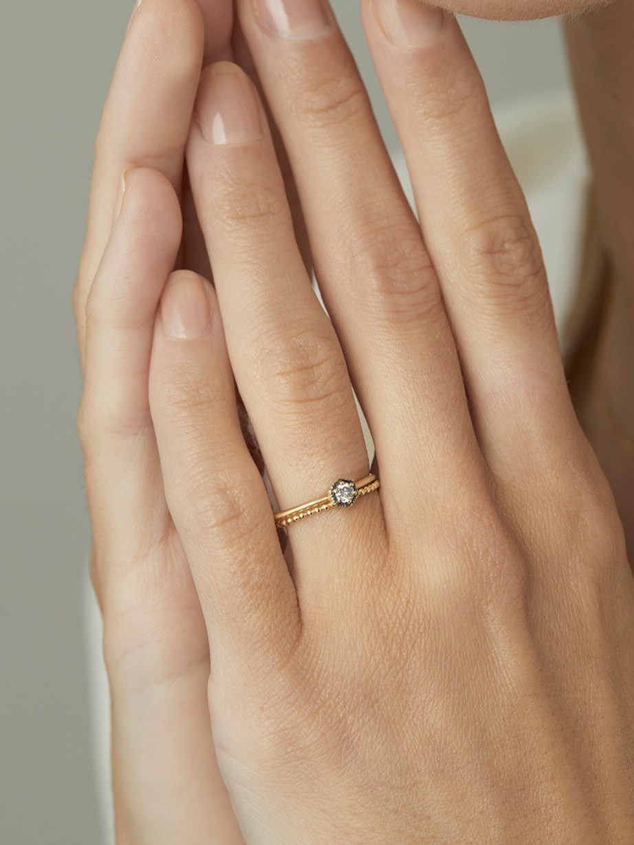 3mm Brown Diamond Hexagon Ring