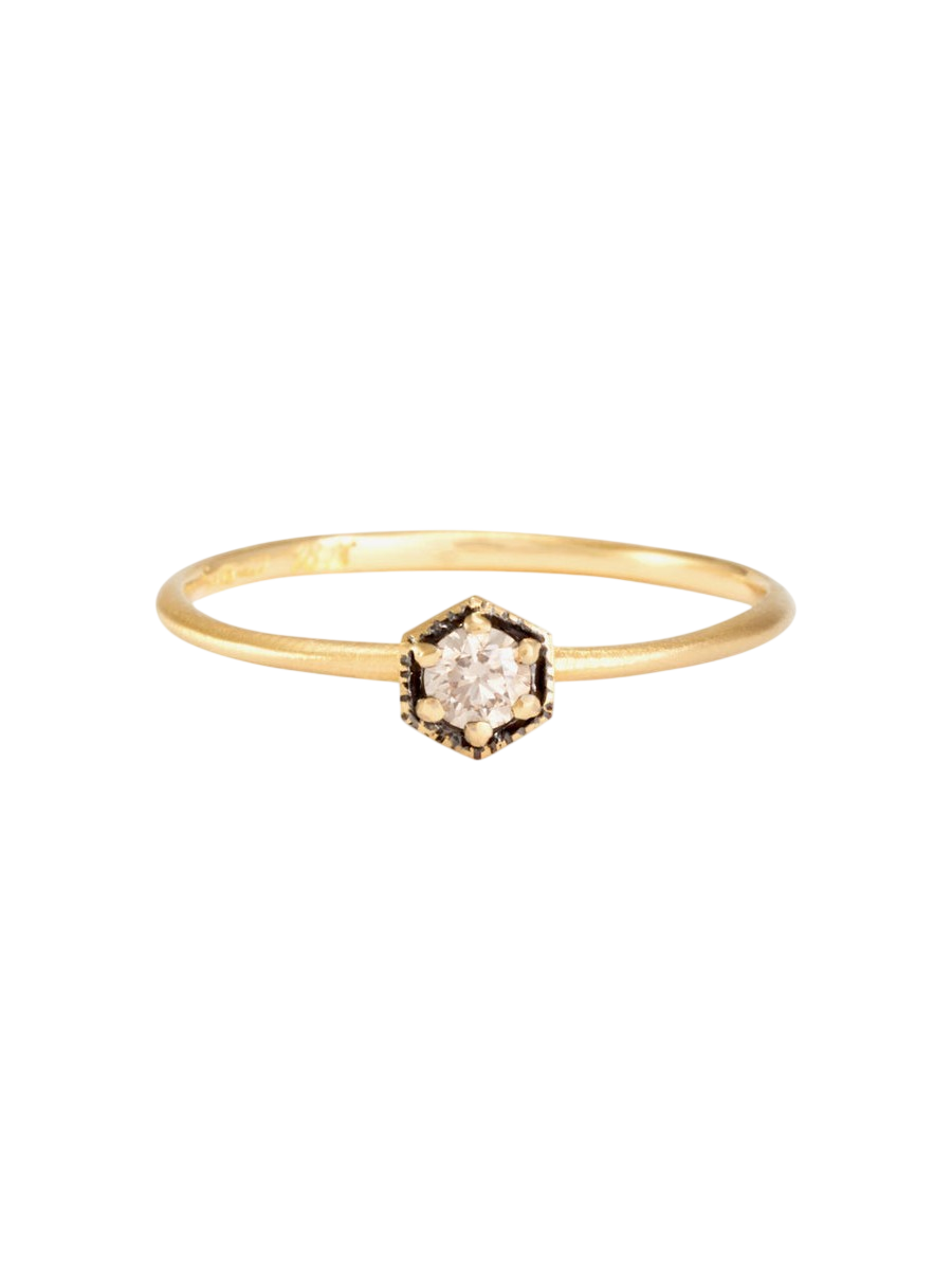 3mm Brown Diamond Hexagon Ring photo