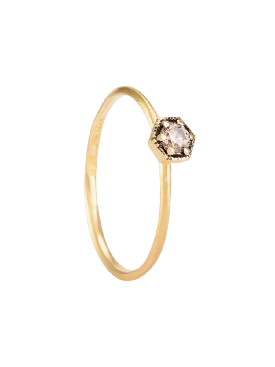 3mm Brown Diamond Hexagon Ring