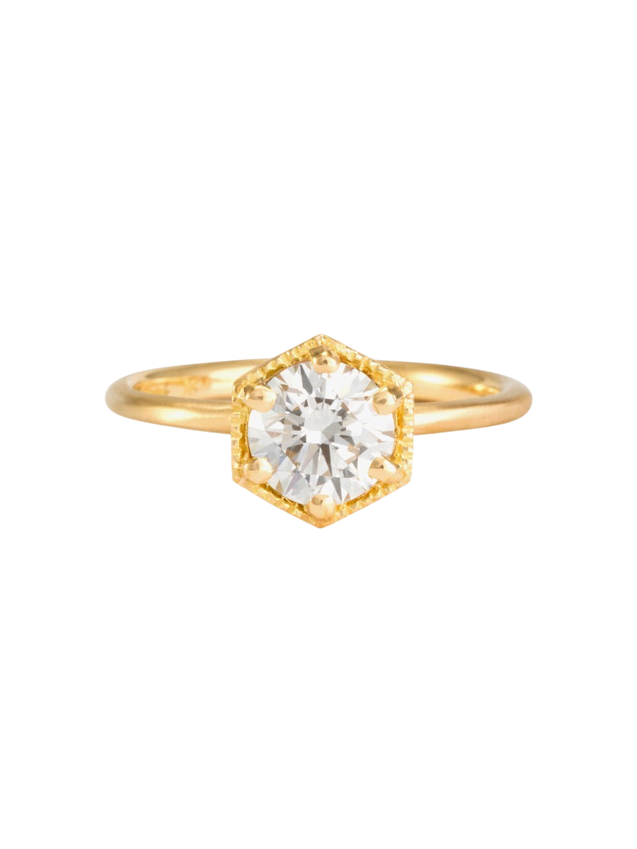 6.5mm White Diamond Hexagon Ring photo