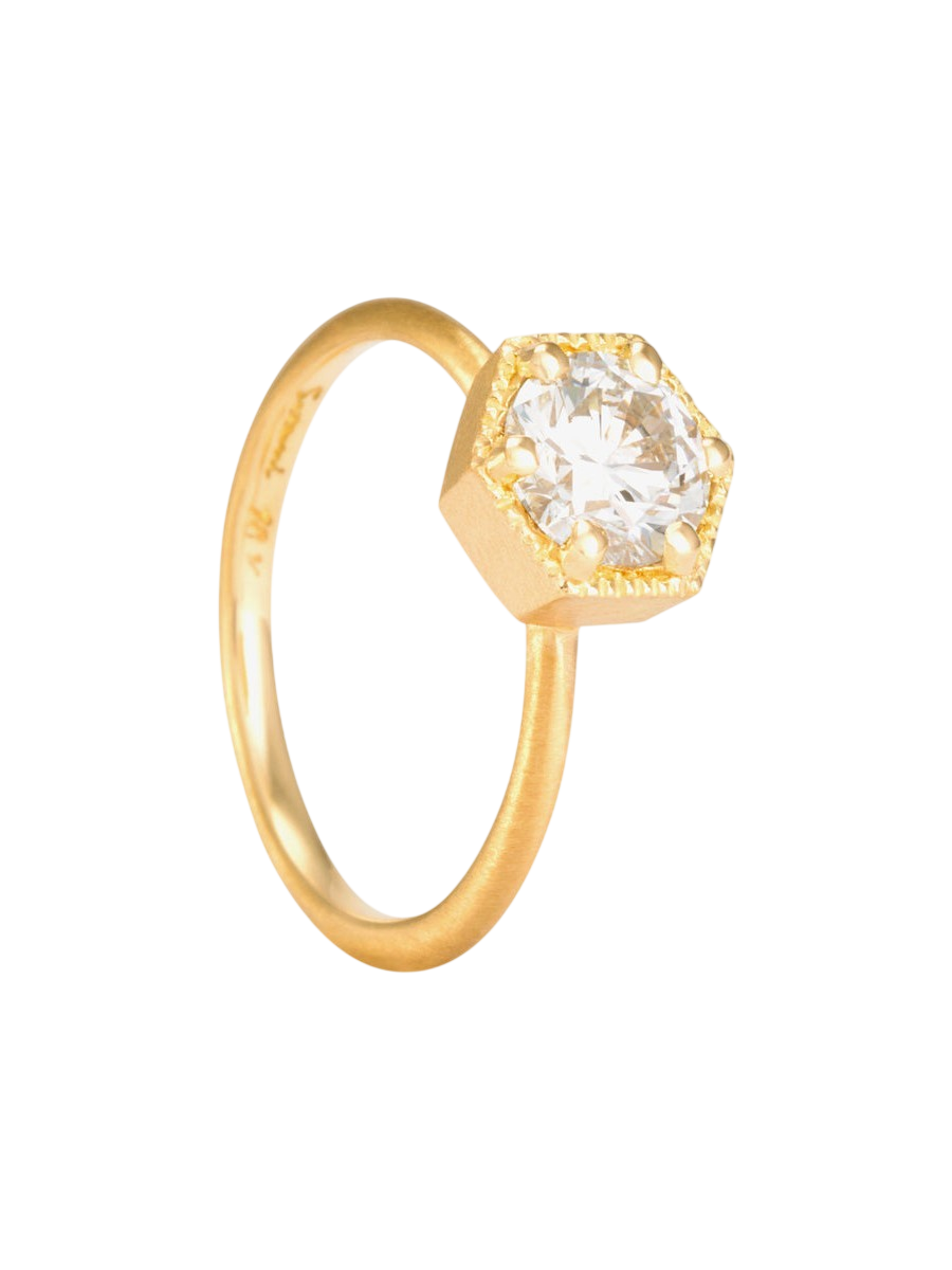 6.5mm White Diamond Hexagon Ring